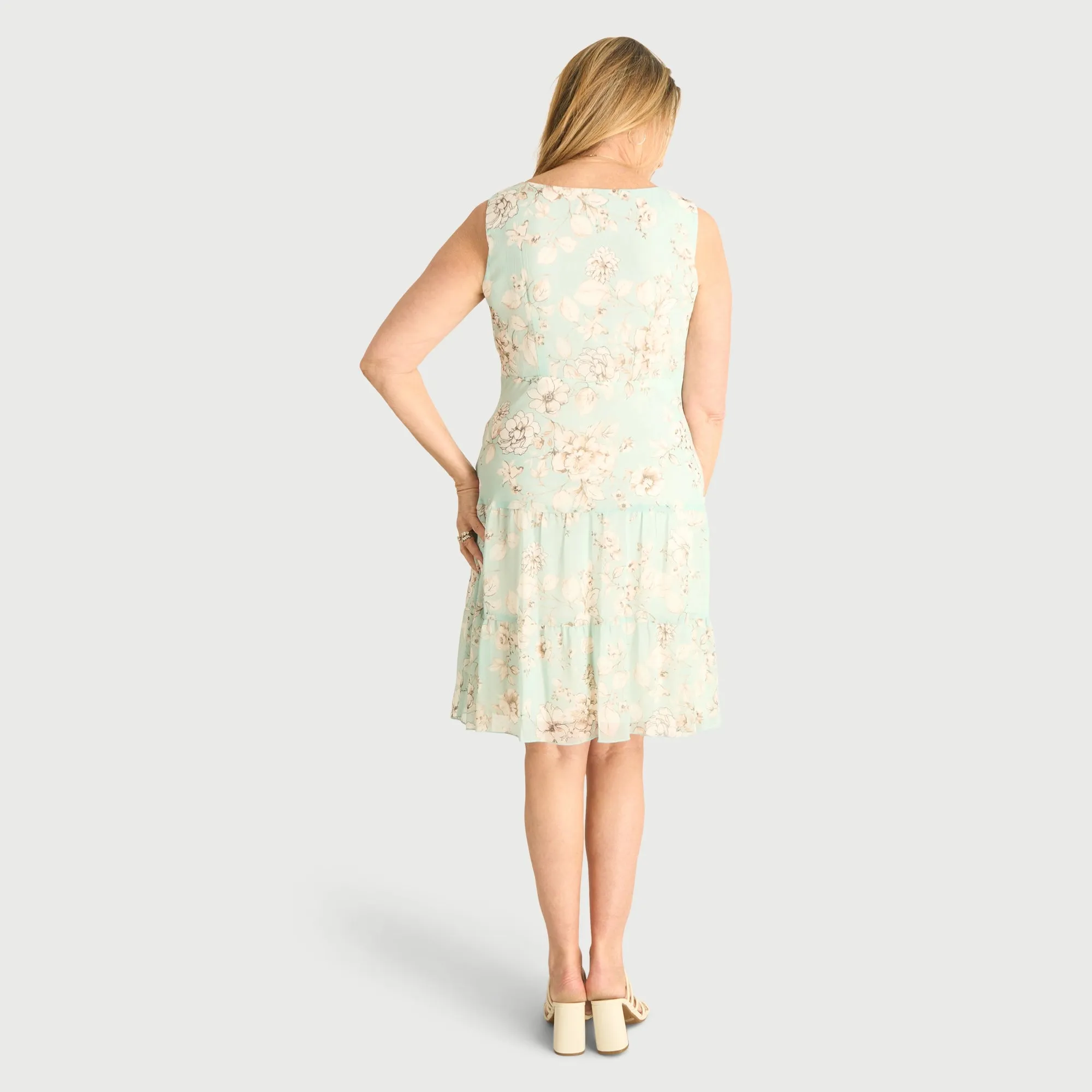 Ellie Aqua Floral Tiered Knee-Length Dress sold by connected apparel product image thumbnail 2