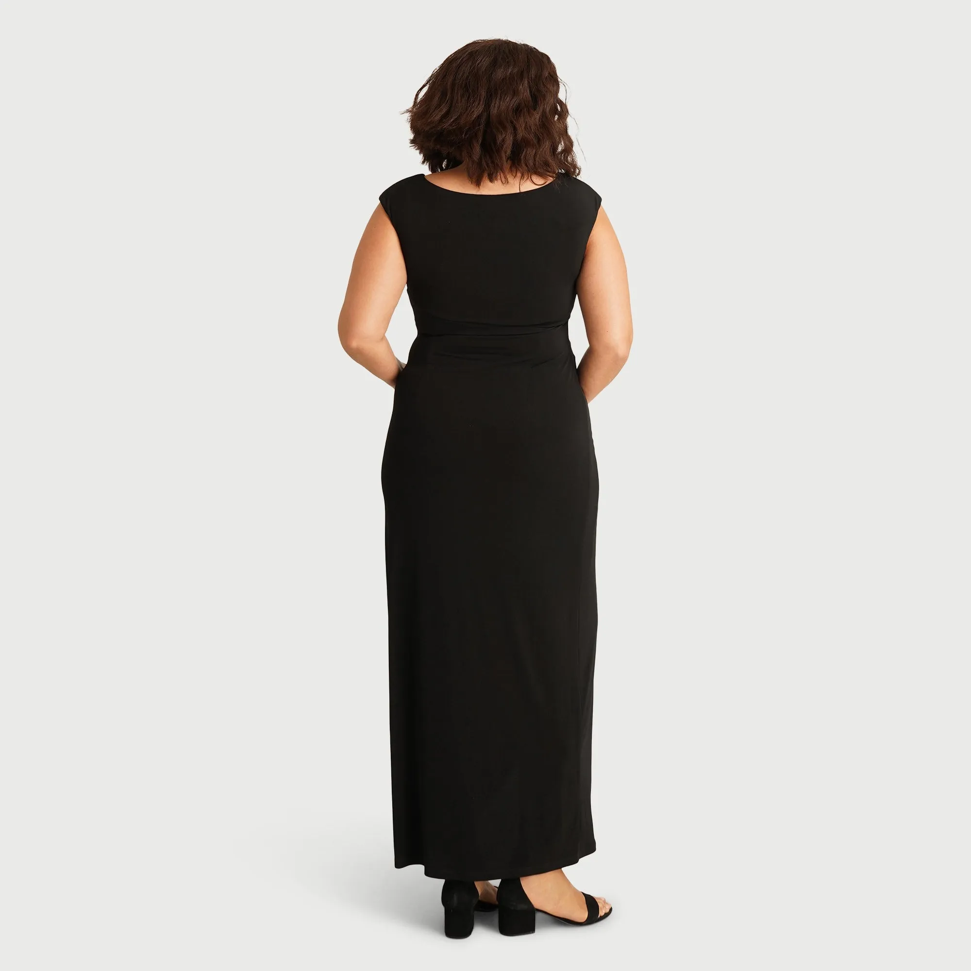 Lisa Rhinestone Detail Bar Black Long Faux Wrap Dress sold by connected apparel product image thumbnail 3