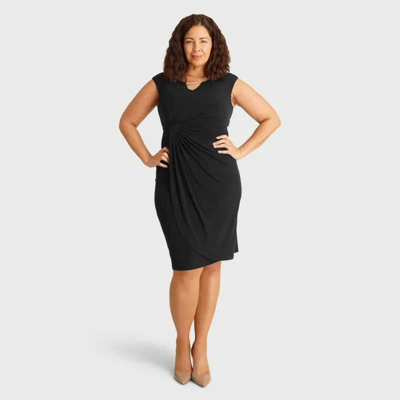 Lisa Rhinestone Detail Bar Black Faux Wrap Dress sold by connected apparel