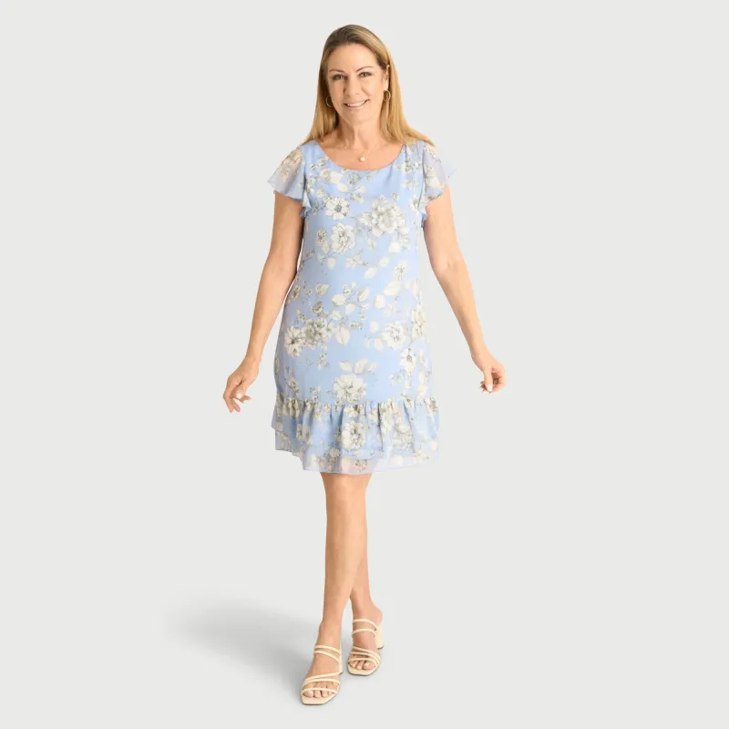 Ava Periwinkle Floral Chiffon Dress sold by connected apparel