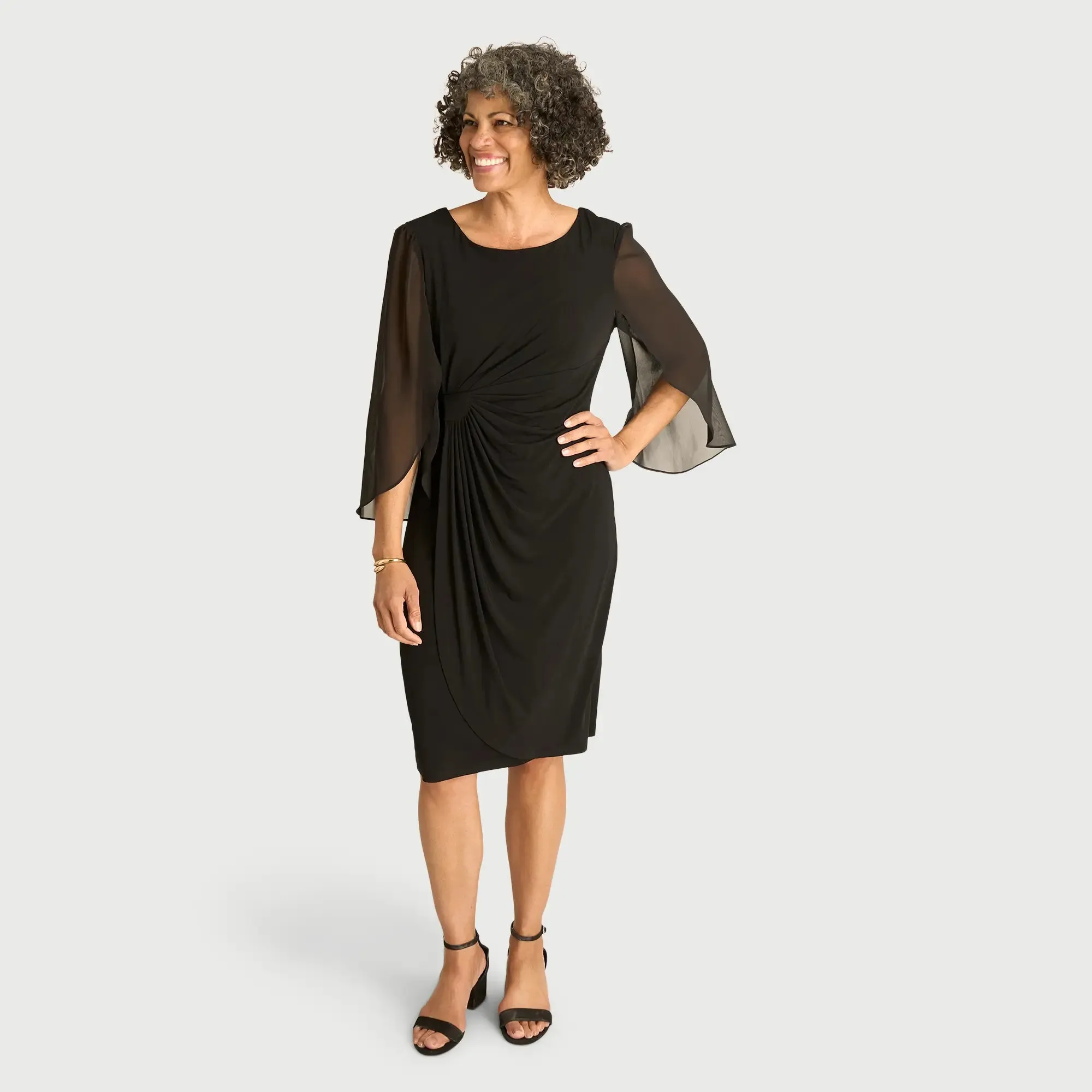 Lisette Black Faux Wrap Dress sold by connected apparel