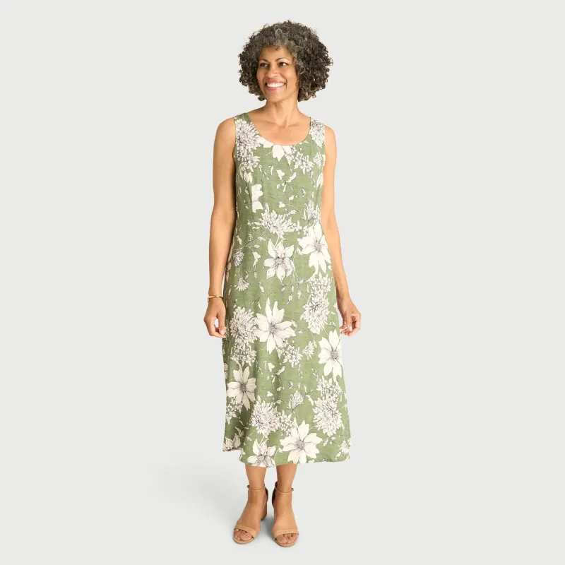 Jasmine Moss Floral A-line Midi Dress made by connected apparel