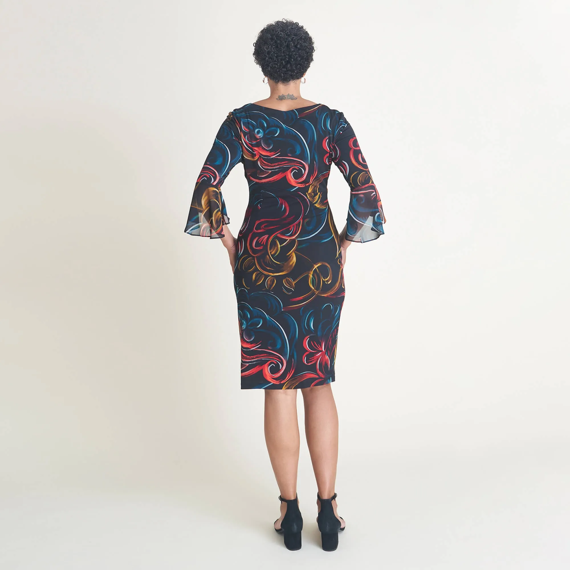 Lisa 2.0 Rust Abstract Floral Faux Wrap Dress sold by connected apparel product image thumbnail 3