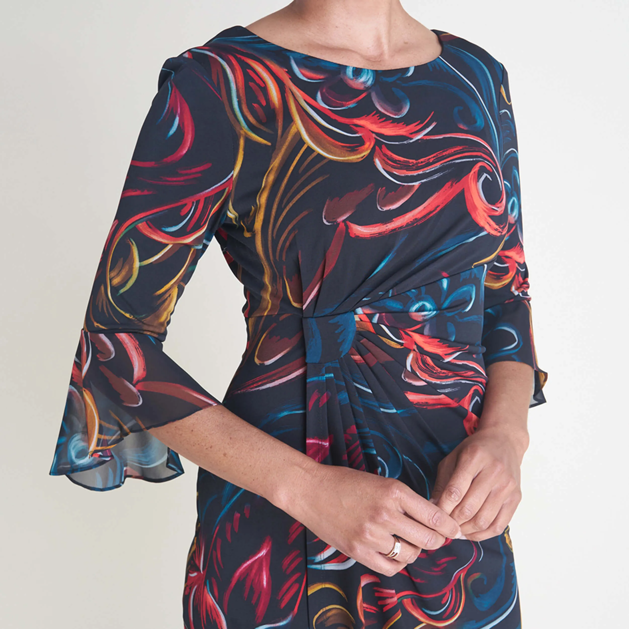 Lisa 2.0 Rust Abstract Floral Faux Wrap Dress sold by connected apparel product image thumbnail 2