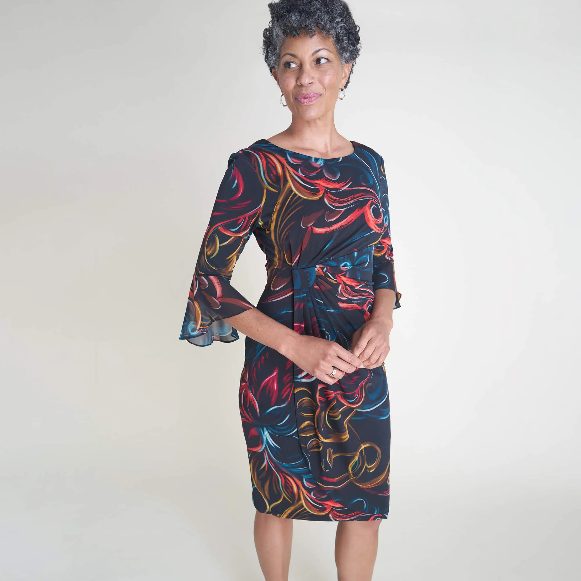 Lisa 2.0 Rust Abstract Floral Faux Wrap Dress sold by connected apparel product image thumbnail 4