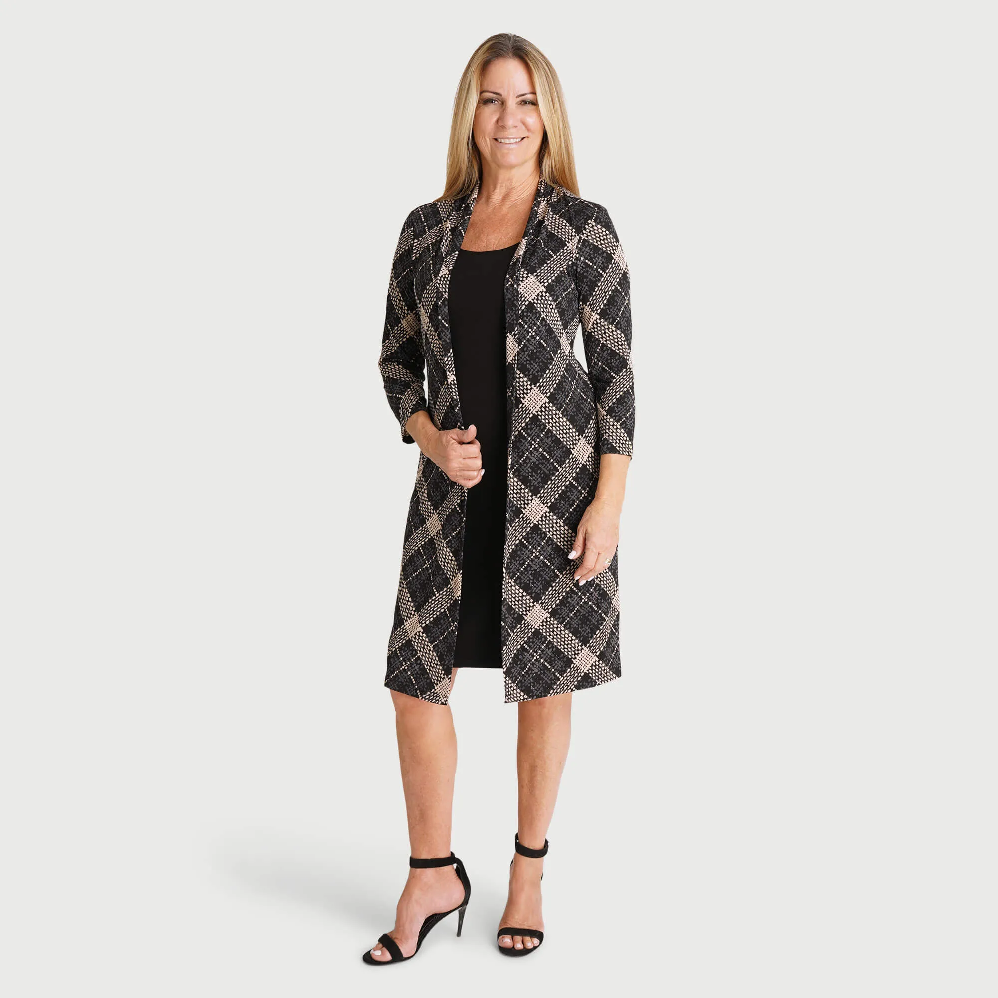 Monica Camel Plaid Jacket Dress sold by connected apparel