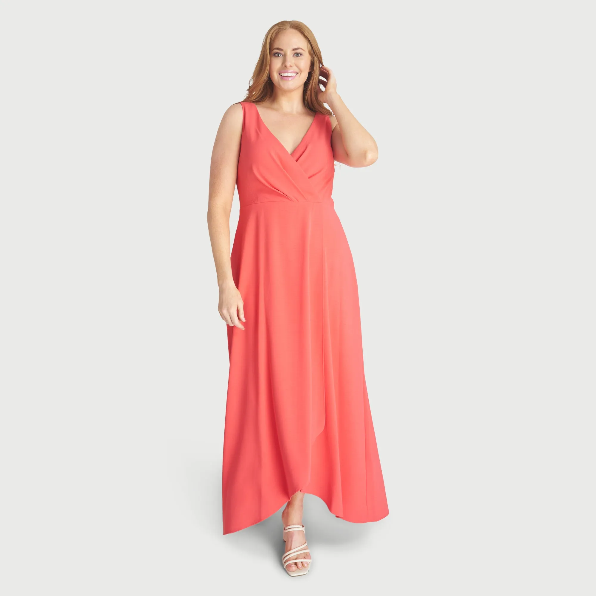 Mia Coral Asymmetrical Maxi Dress sold by connected apparel product image thumbnail 4