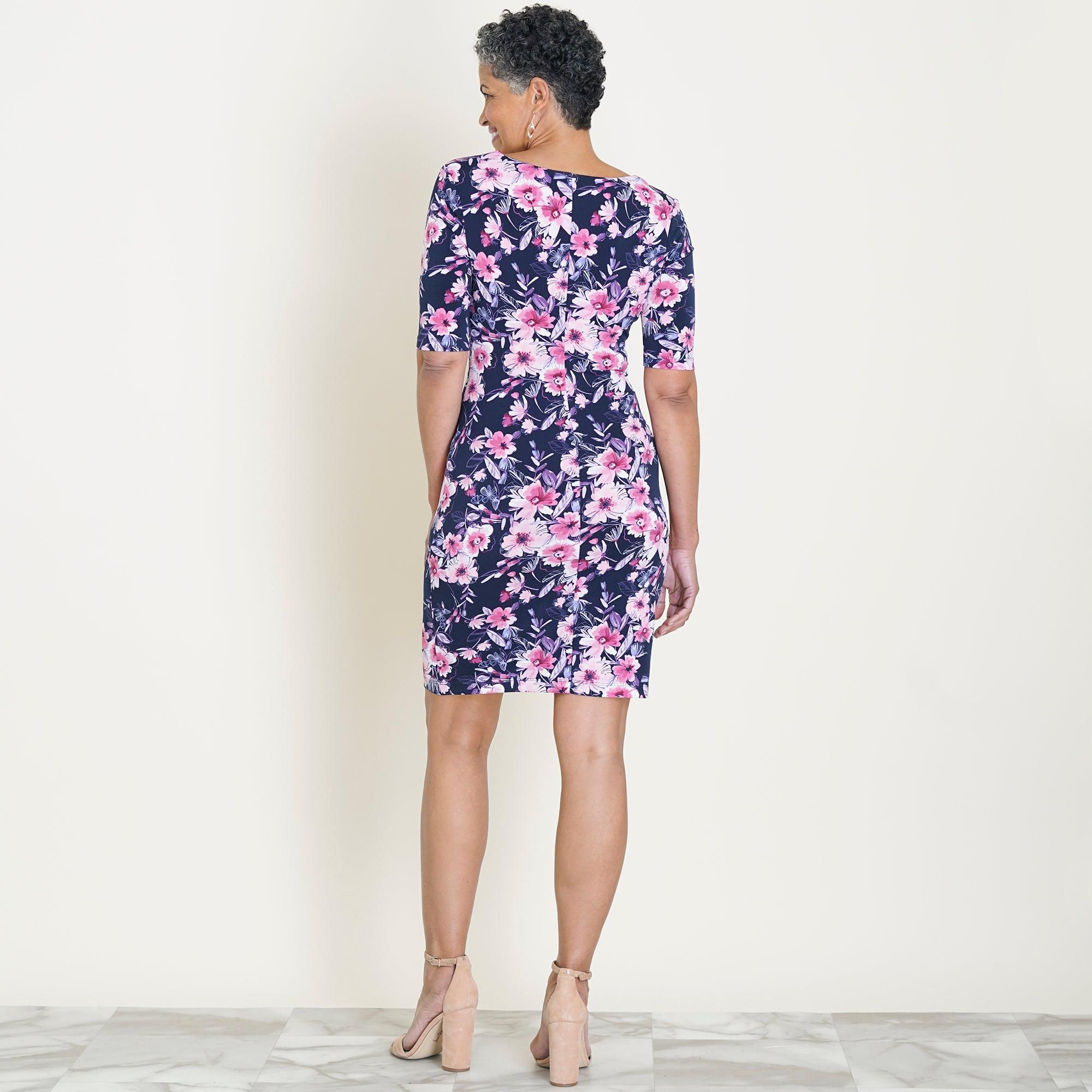 Tina Navy and Rose Floral Cowl Neck Dress sold by connected apparel product image thumbnail 3