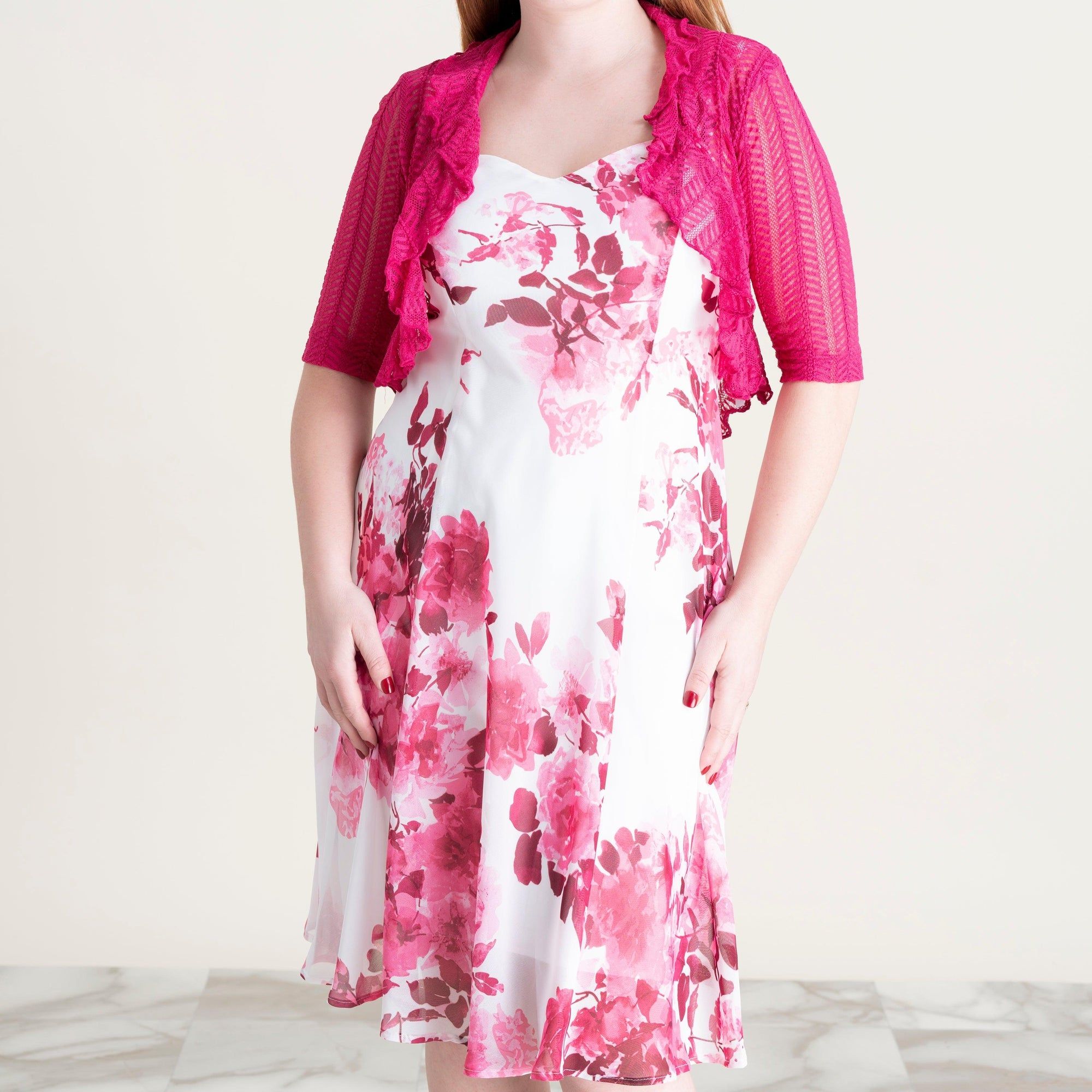 Mary Fuchsia Floral Chiffon Dress with Shrug sold by connected apparel product image thumbnail 4