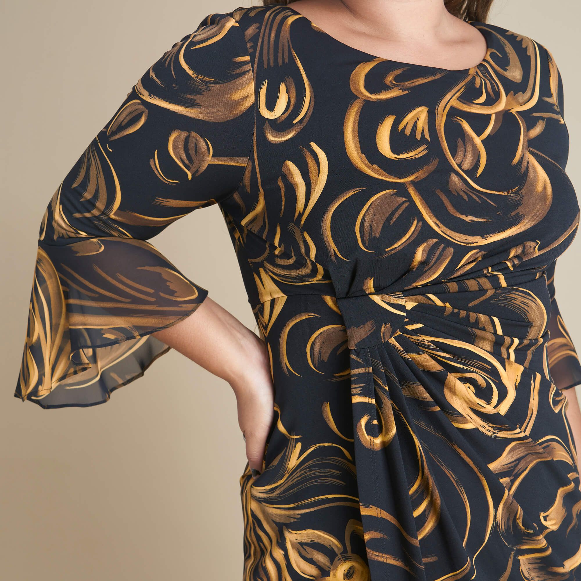 Lisa 2.0 Mustard Abstract Faux Wrap Dress sold by connected apparel product image thumbnail 2