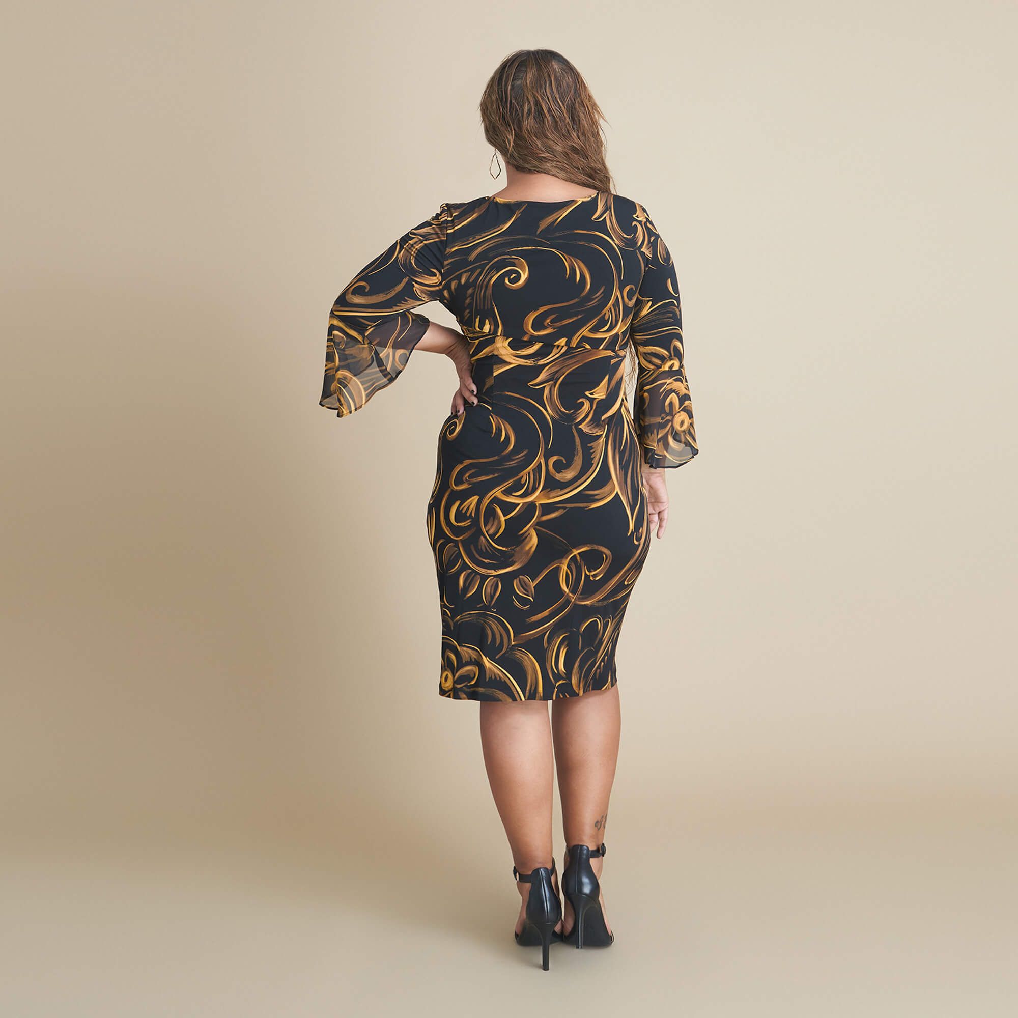 Lisa 2.0 Mustard Abstract Faux Wrap Dress sold by connected apparel product image thumbnail 3