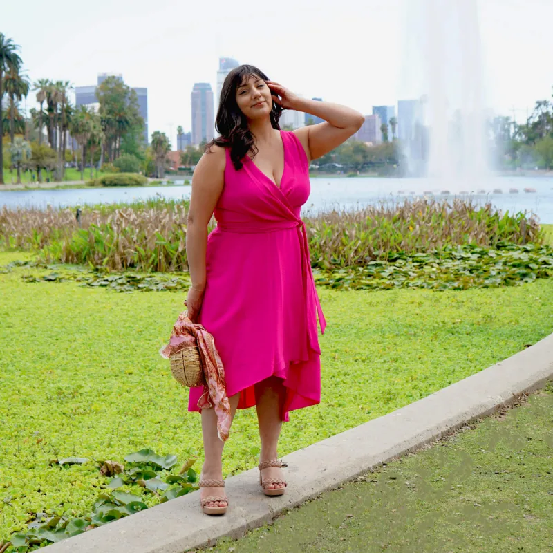 May Bright Fuchsia Asymmetric Dress sold by connected apparel