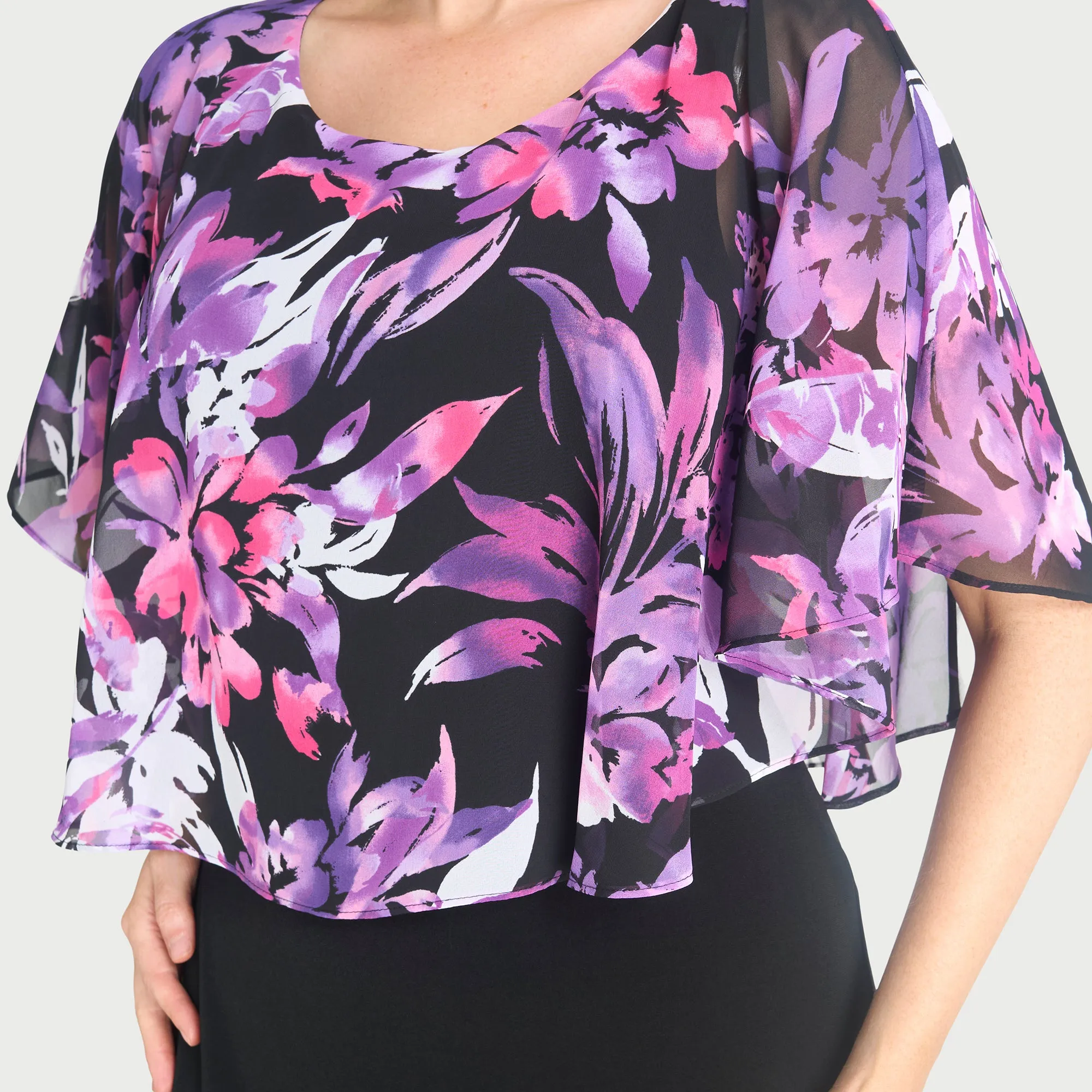 Alyssa Purple Tropical Cape Dress sold by connected apparel product image thumbnail 2