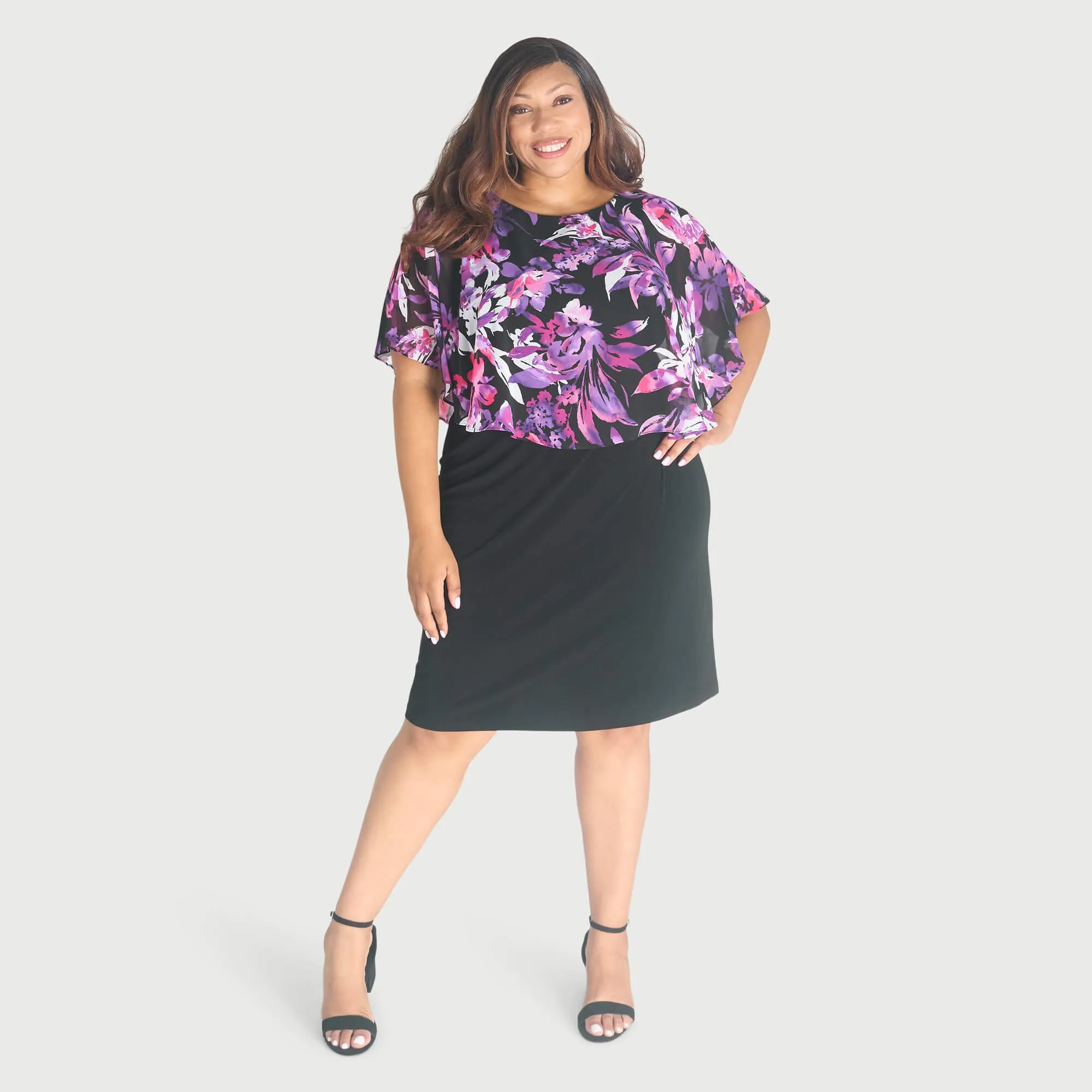 Alyssa Purple Tropical Cape Dress sold by connected apparel product image thumbnail 4