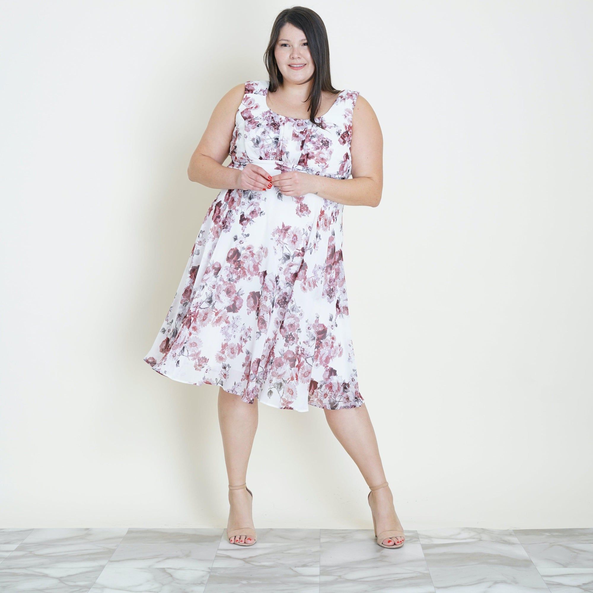 Carly Mauve Floral Chiffon Dress sold by connected apparel product image thumbnail 5
