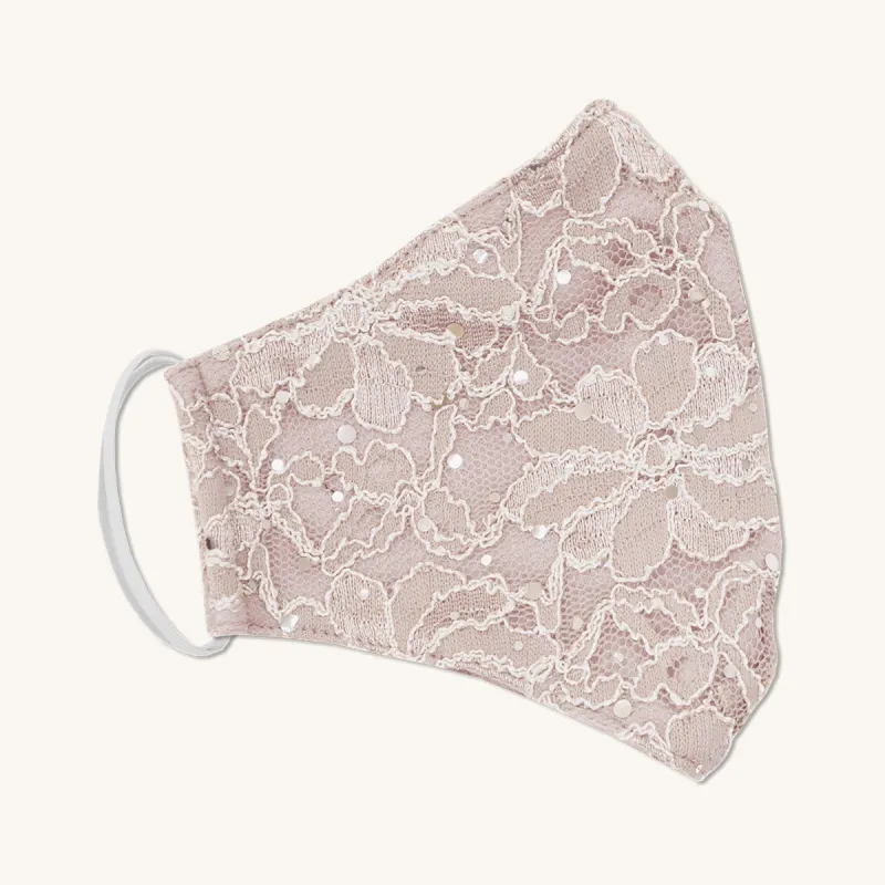 Dusty Pink Lace Sequin Face Mask sold by connected apparel