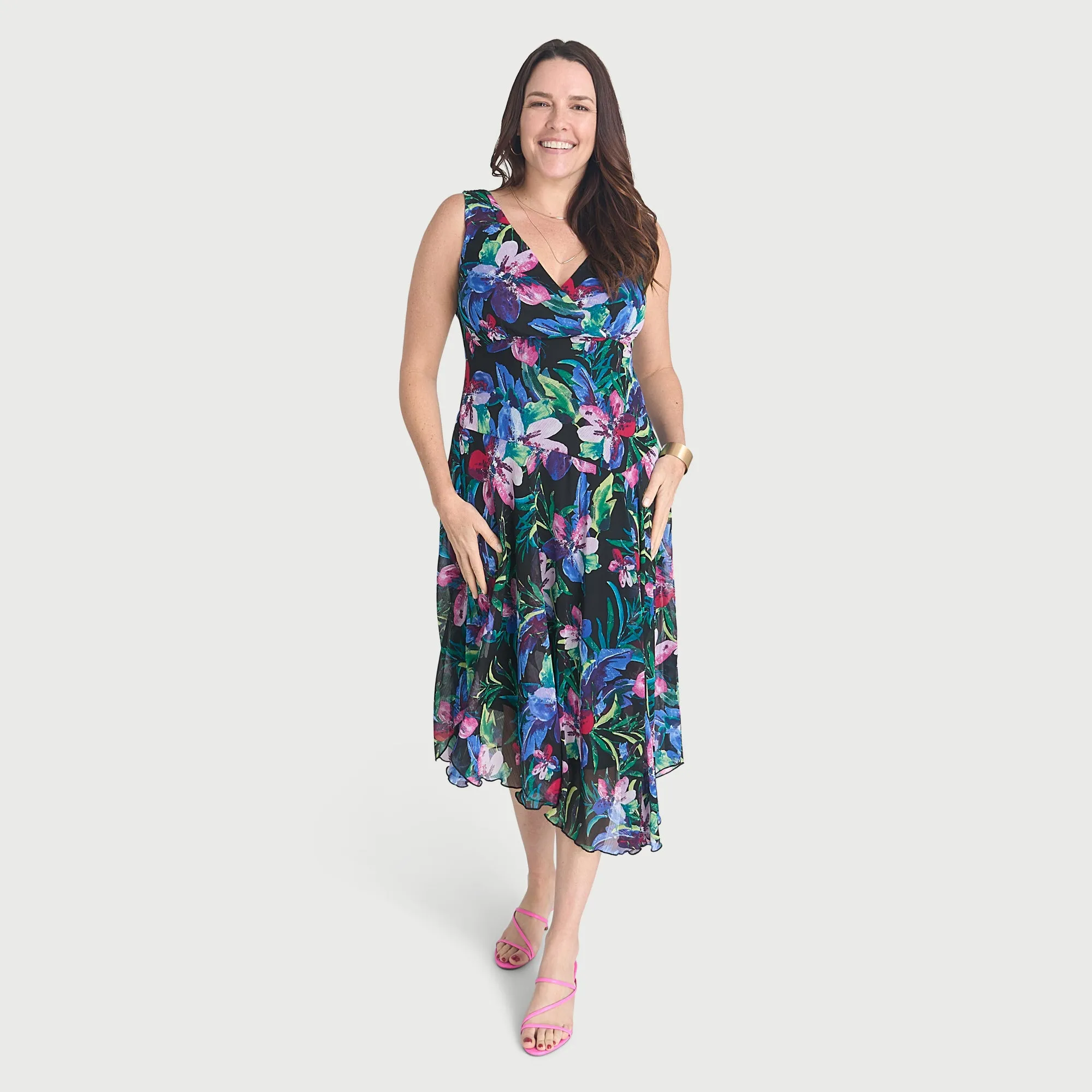 Audrey Black Floral Asymmetrical Midi Dress sold by connected apparel product image thumbnail 2