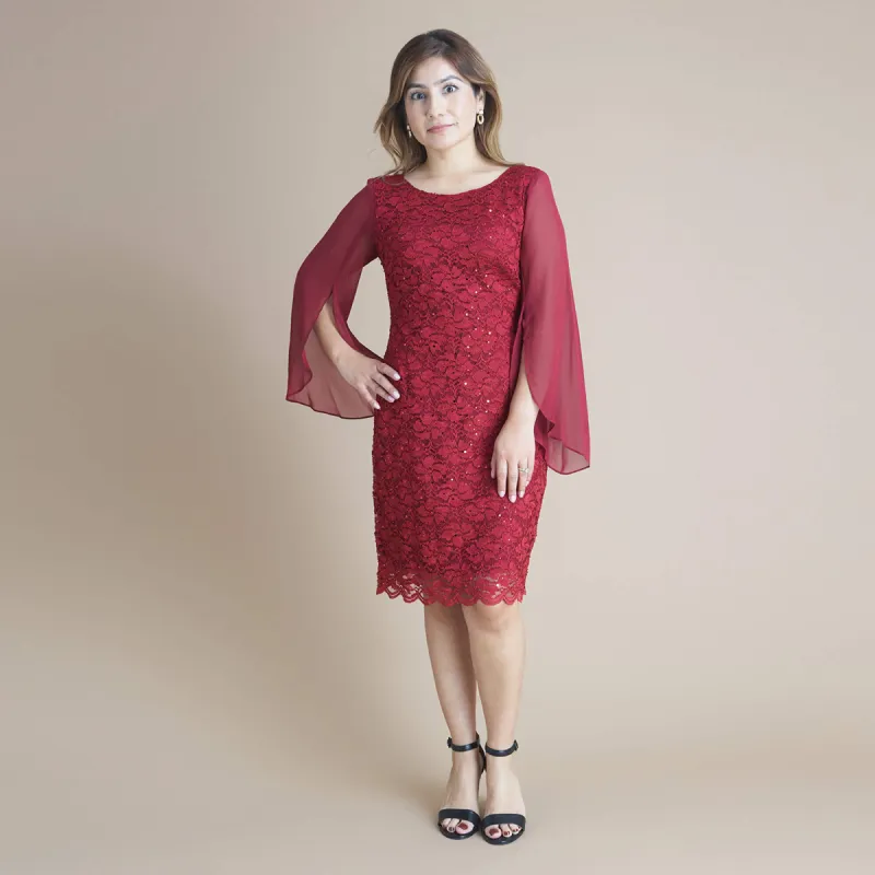 Stevie Scarlet Red Sequin Lace Dress sold by connected apparel