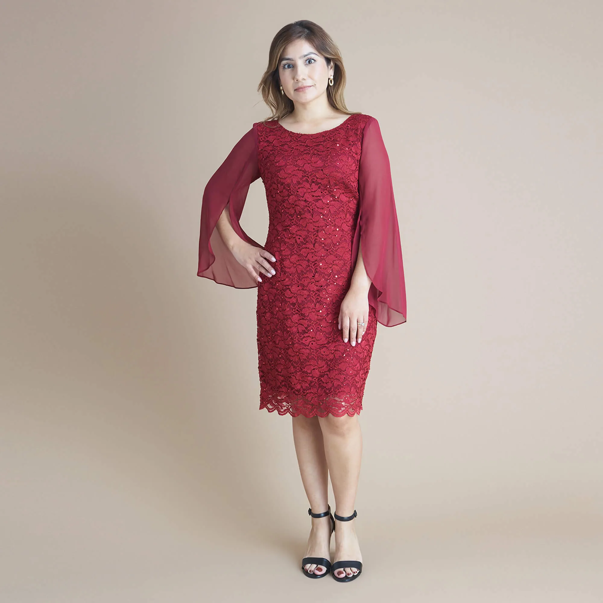Stevie Scarlet Red Sequin Lace Dress sold by connected apparel