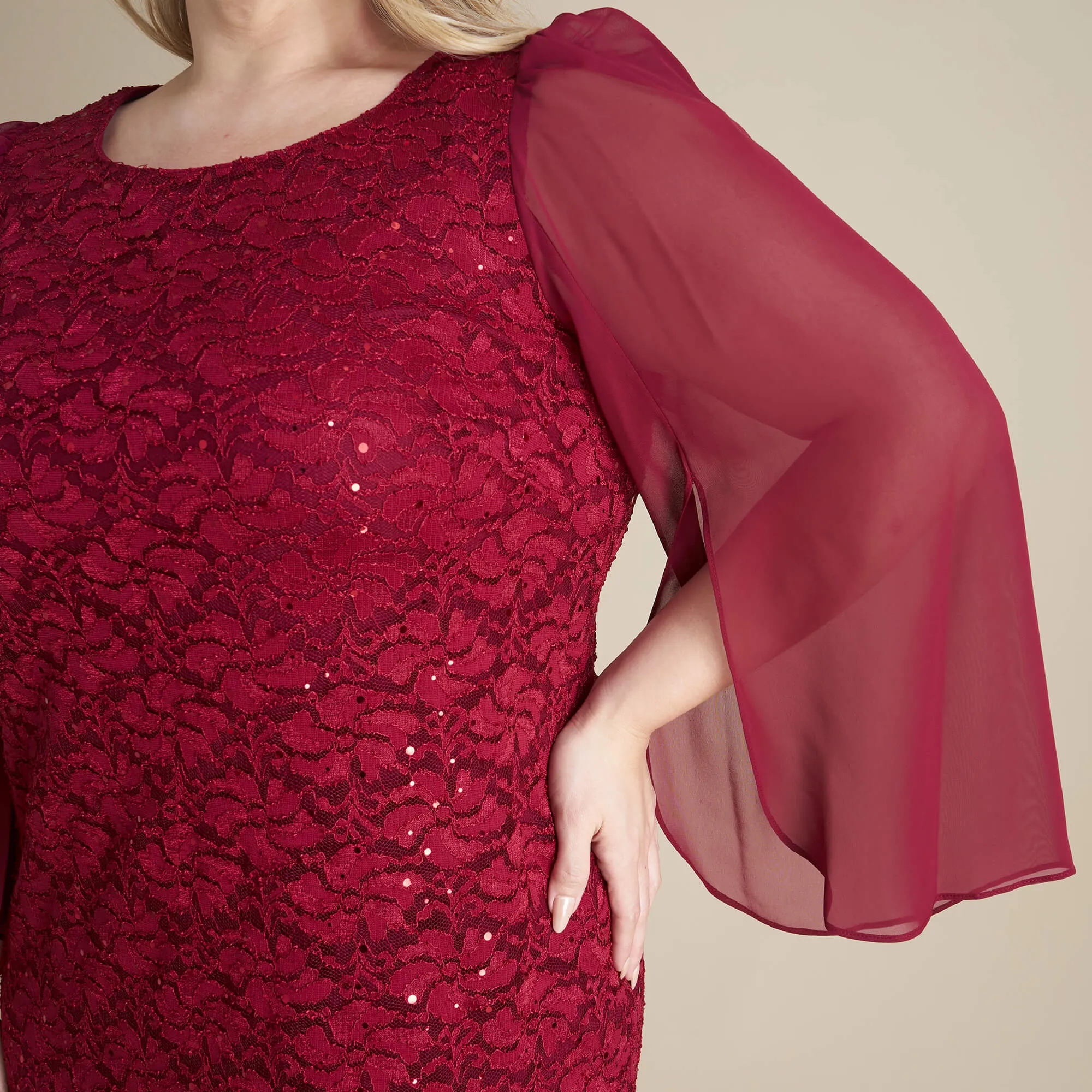 Stevie Scarlet Red Sequin Lace Dress sold by connected apparel product image thumbnail 5