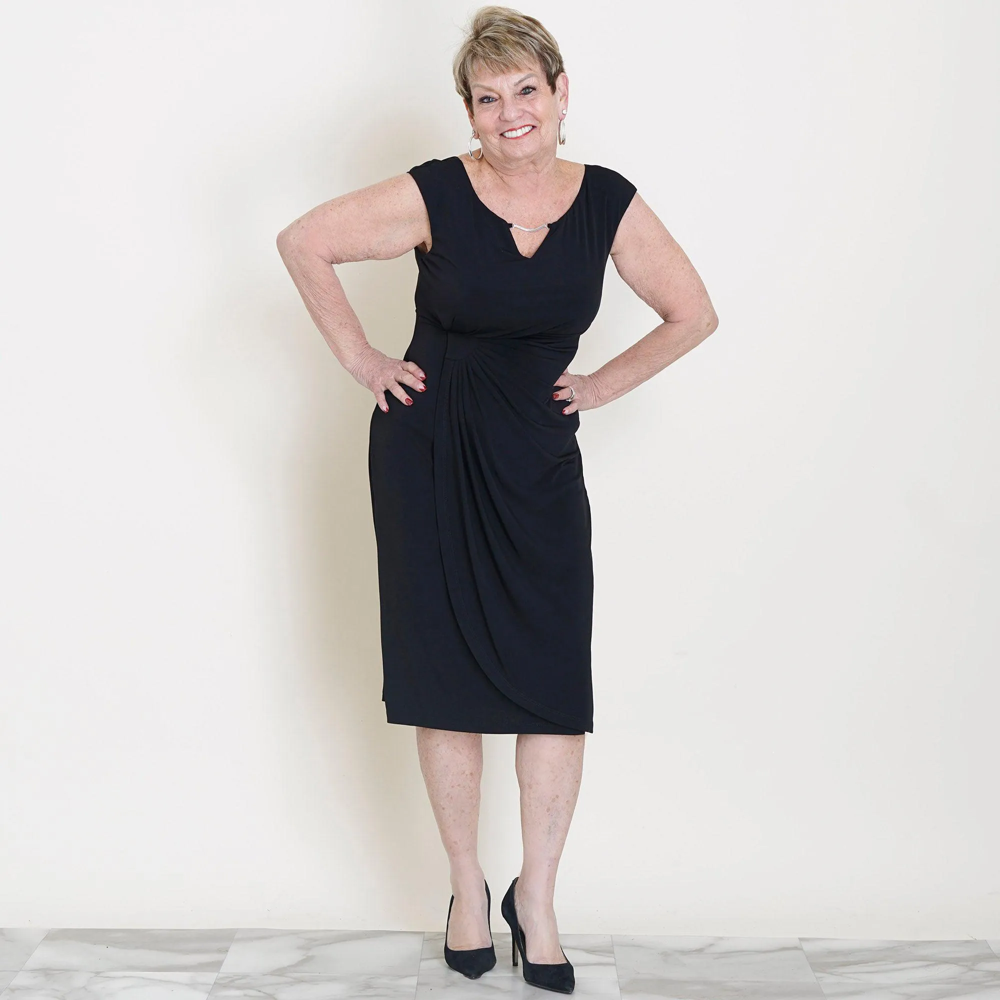 Lisa Metal Detail Bar Black Faux Wrap Dress sold by connected apparel product image thumbnail 4