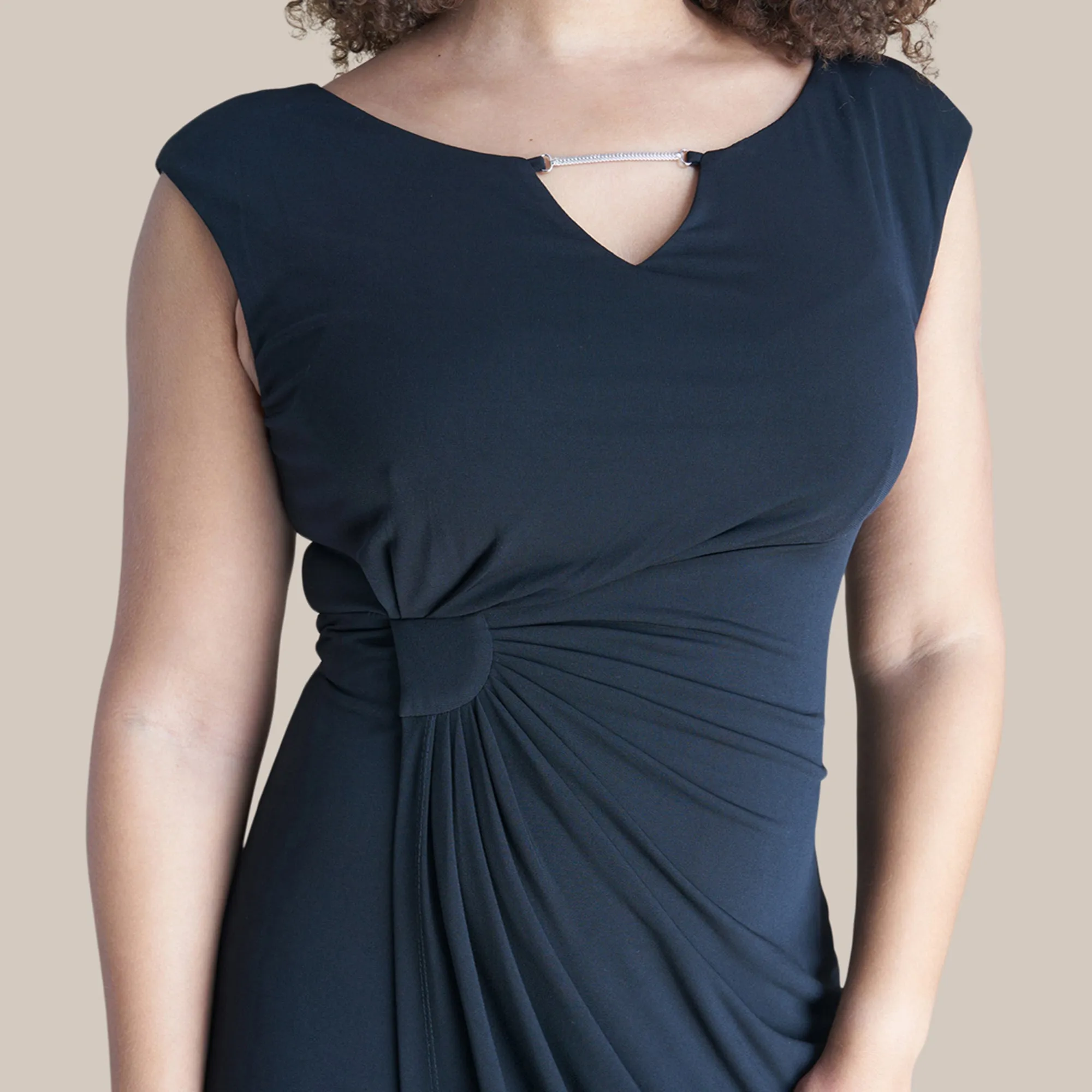 Lisa Metal Detail Bar Black Faux Wrap Dress sold by connected apparel product image thumbnail 2