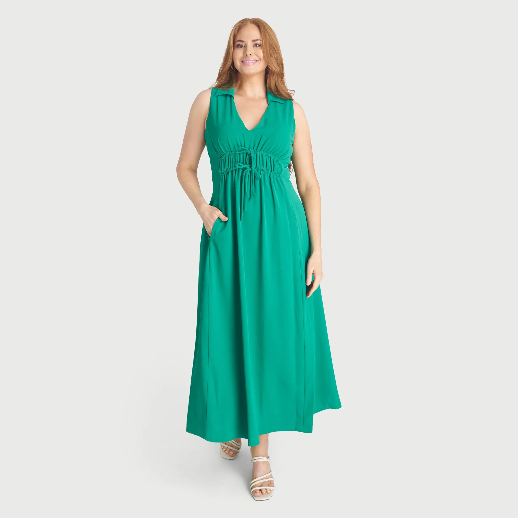 Jade Green Collared Maxi Dress sold by connected apparel