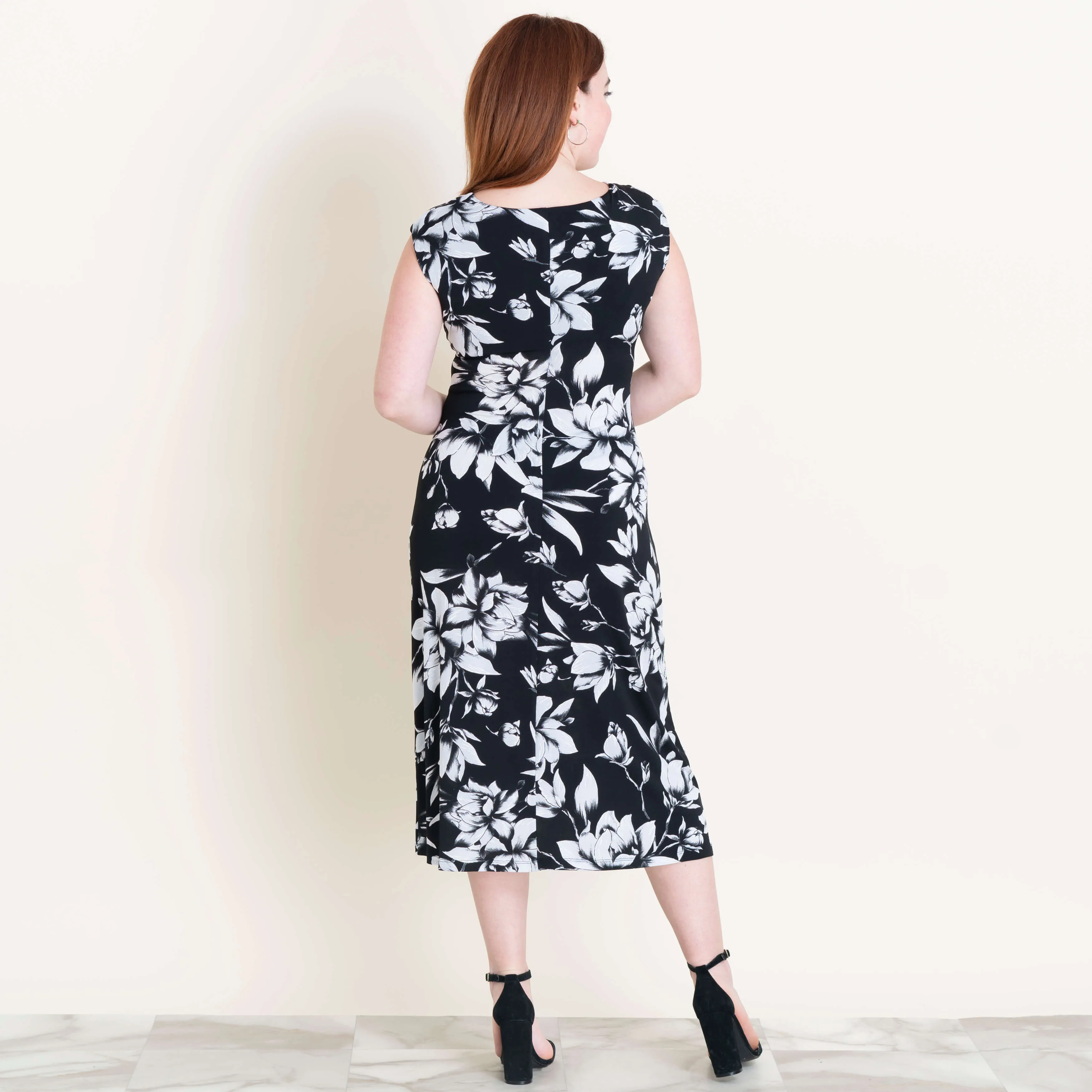 Tonya Black Floral Cowl Neck Midi Dress sold by connected apparel product image thumbnail 4
