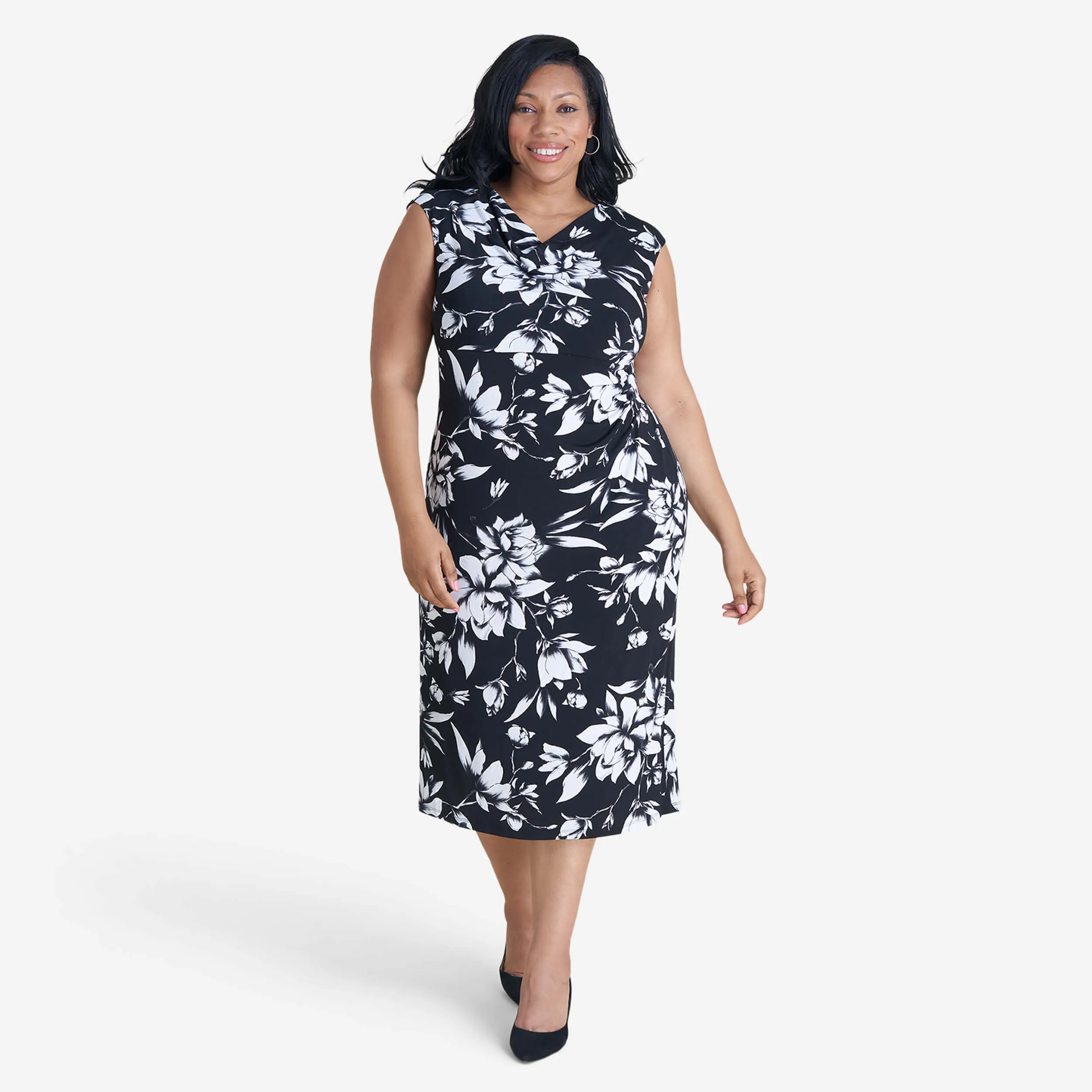 Tonya Black Floral Cowl Neck Midi Dress sold by connected apparel product image thumbnail 5
