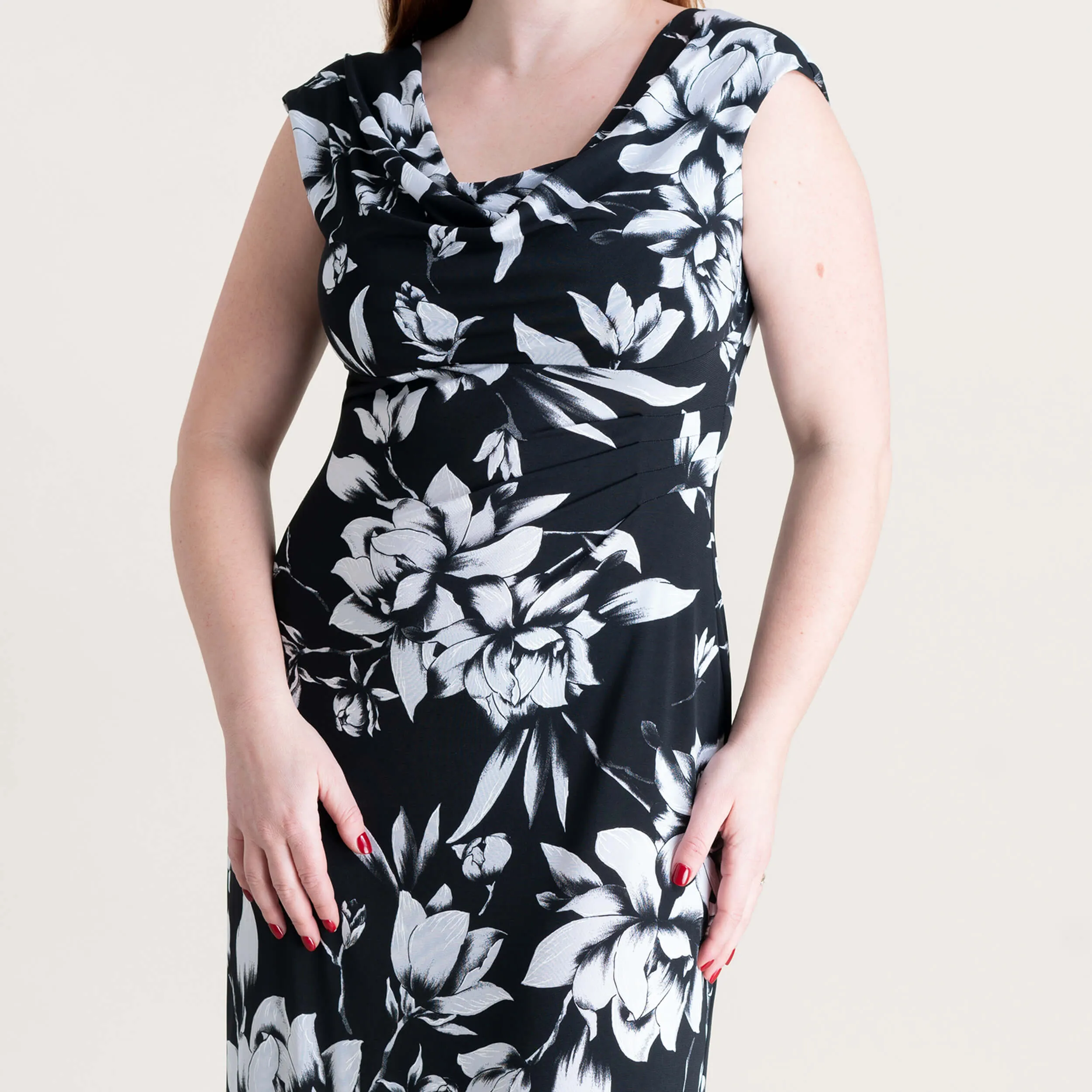 Tonya Black Floral Cowl Neck Midi Dress sold by connected apparel product image thumbnail 3