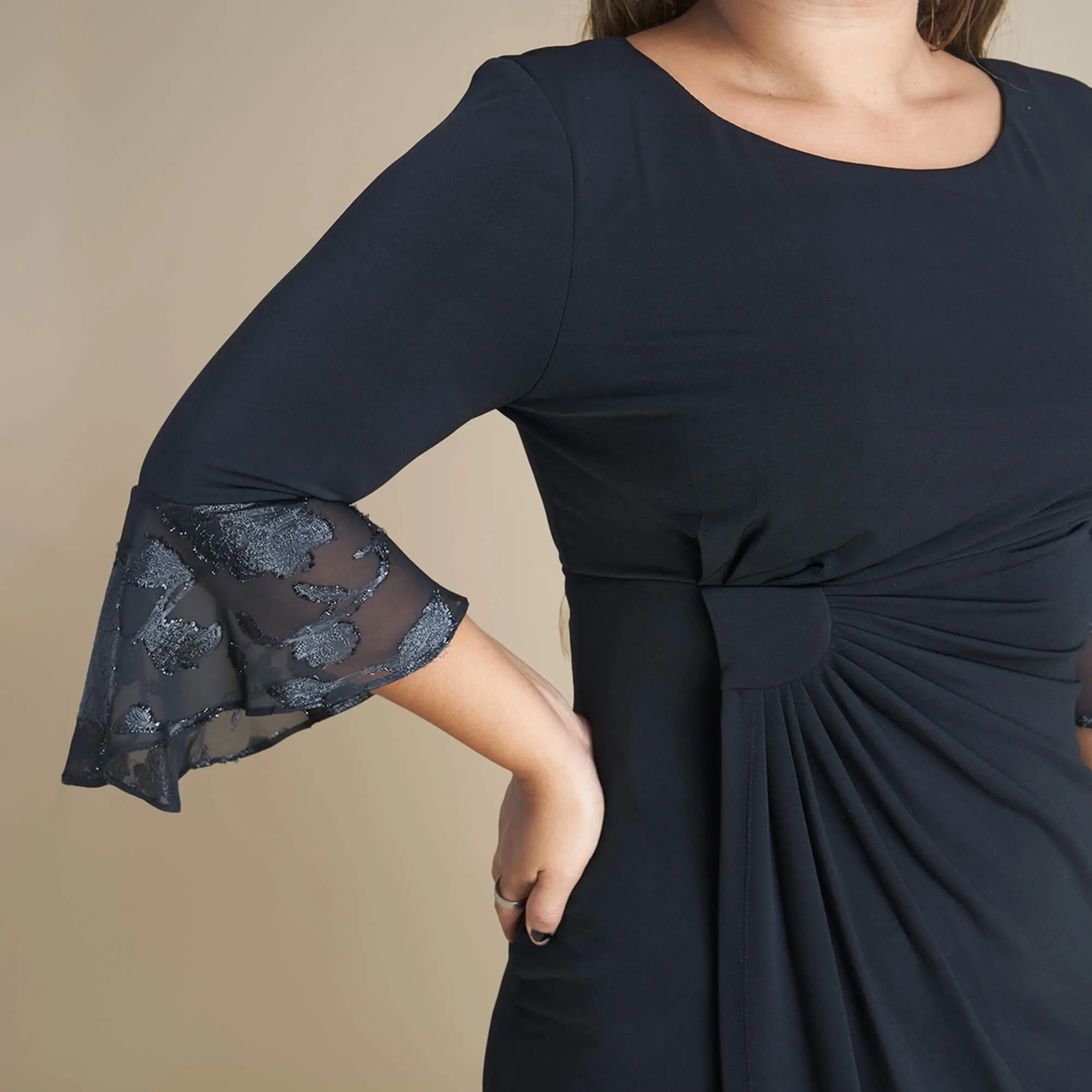 Lisa 2.0 Black Chiffon Sleeve Faux Wrap Dress sold by connected apparel product image thumbnail 5