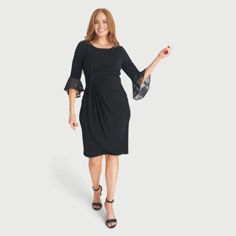 Lisa 2.0 Black Chiffon Sleeve Faux Wrap Dress sold by connected apparel