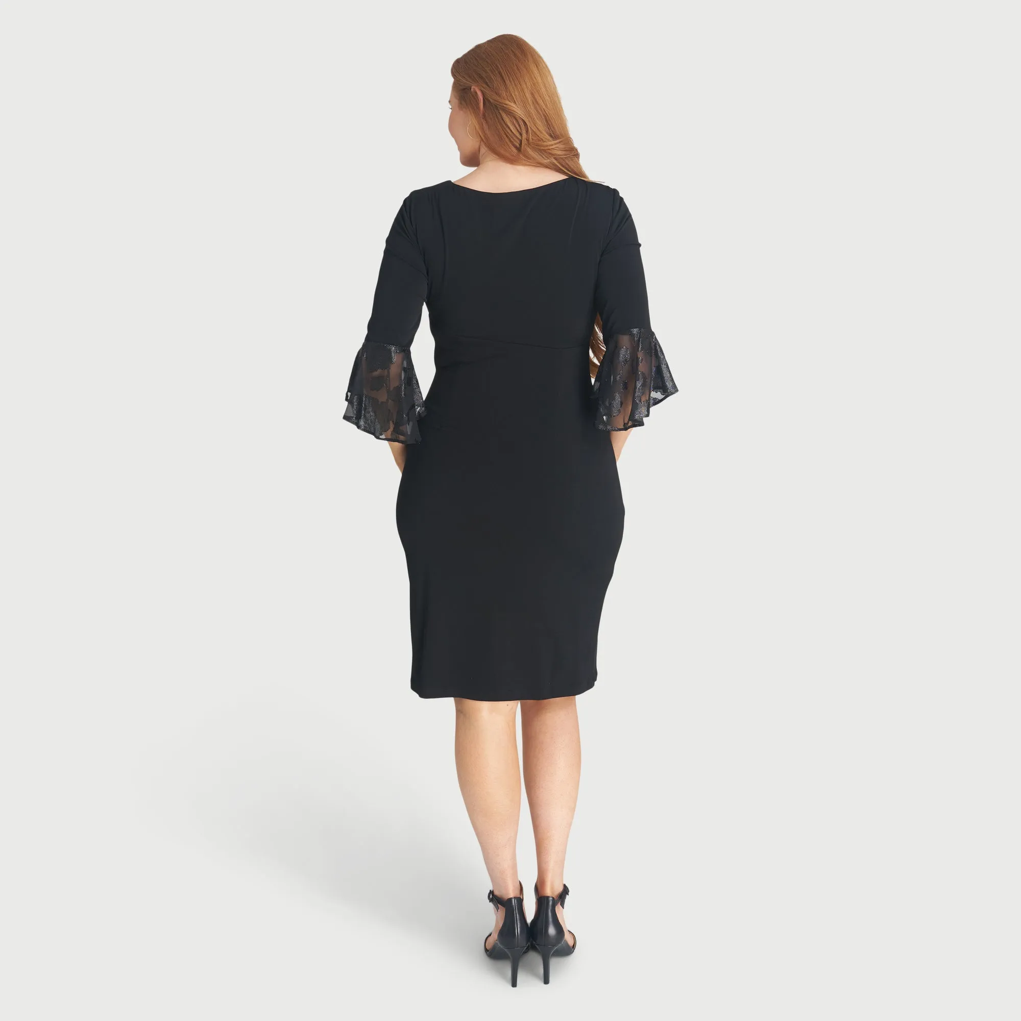 Lisa 2.0 Black Chiffon Sleeve Faux Wrap Dress sold by connected apparel product image thumbnail 3
