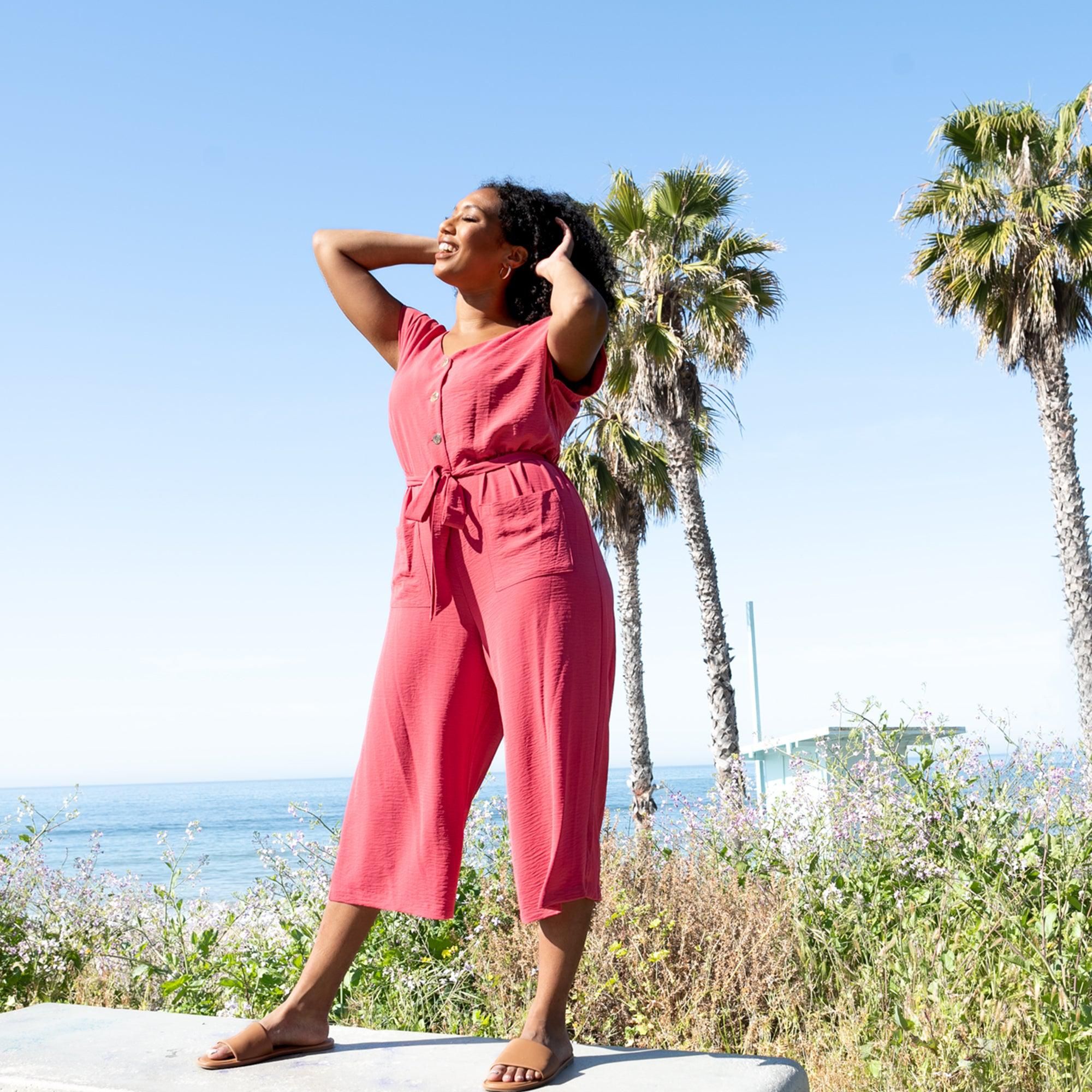Frida Rosewood Two-Pocket Jumpsuit sold by connected apparel