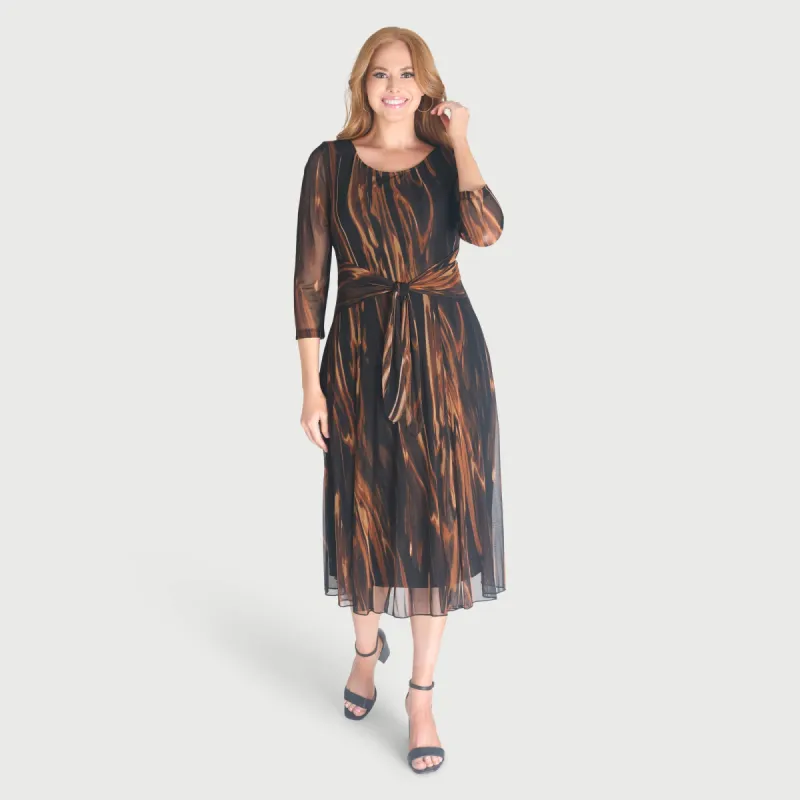 Florence Spice Sheer Sleeve Midi Dress sold by connected apparel