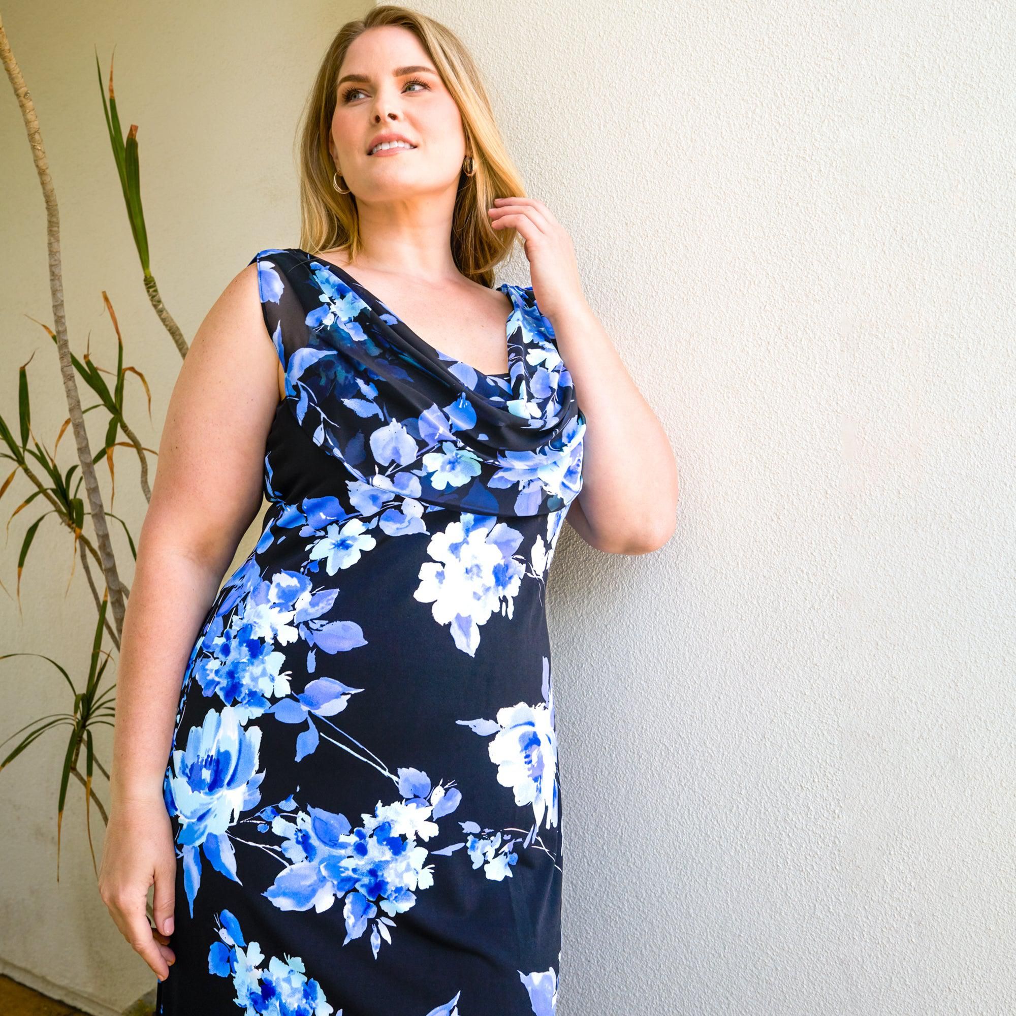 Joni Blue Floral Cocktail Dress sold by connected apparel
