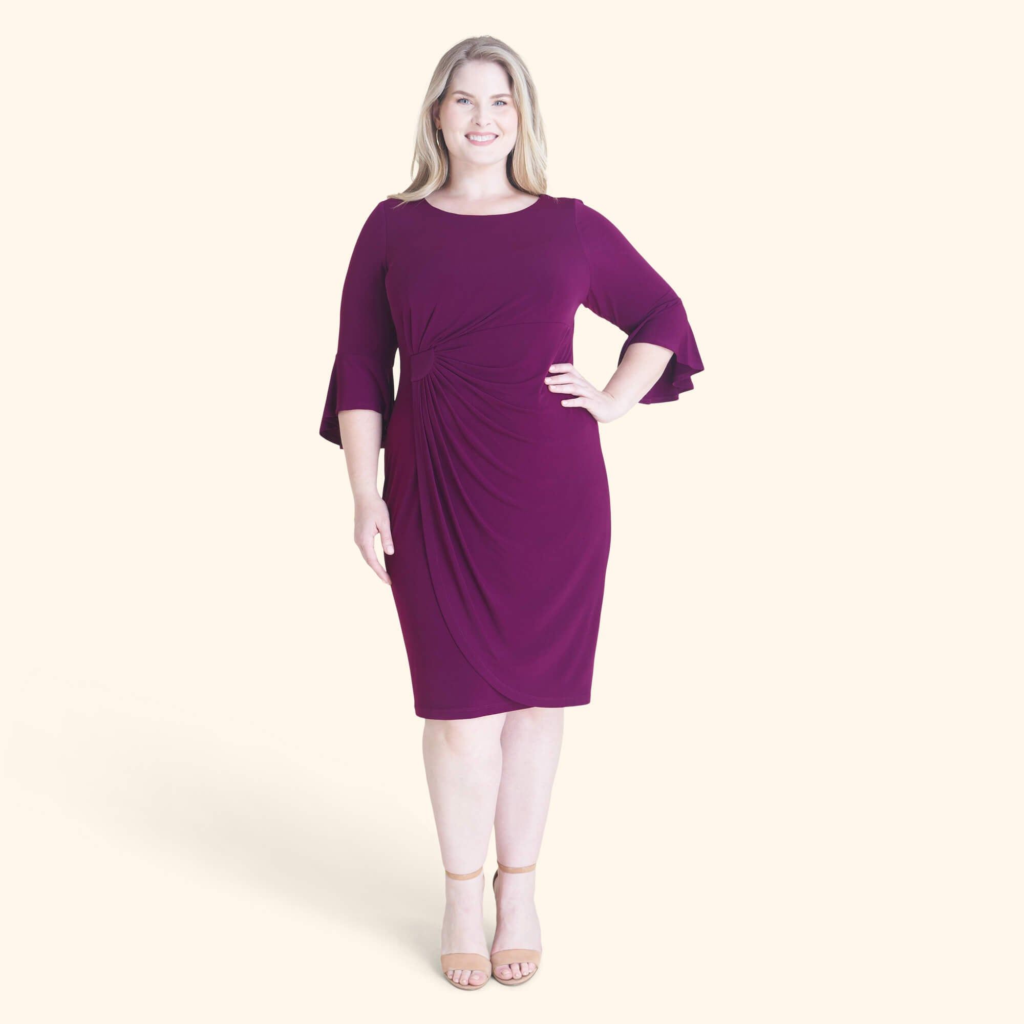 Lisa 2.0 Dark Plum Faux Wrap Dress sold by connected apparel product image thumbnail 4