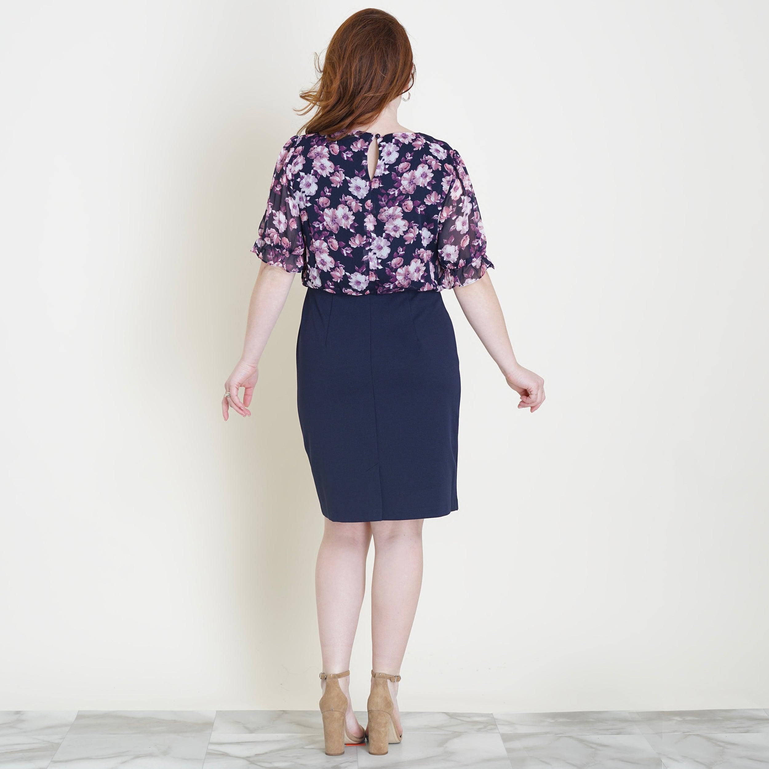 Caroline Navy and Mauve Floral Dress sold by connected apparel product image thumbnail 3