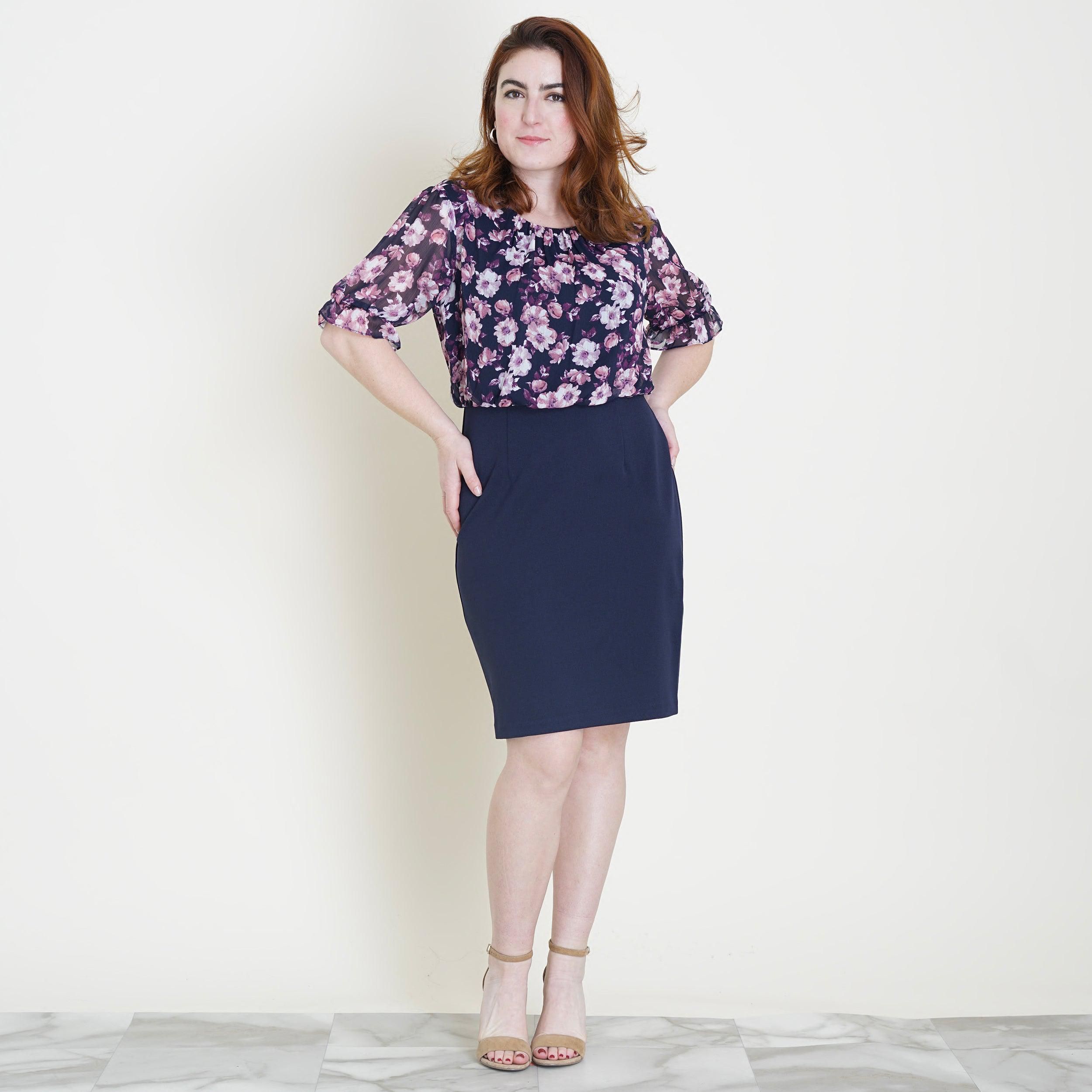 Caroline Navy and Mauve Floral Dress sold by connected apparel product image thumbnail 4