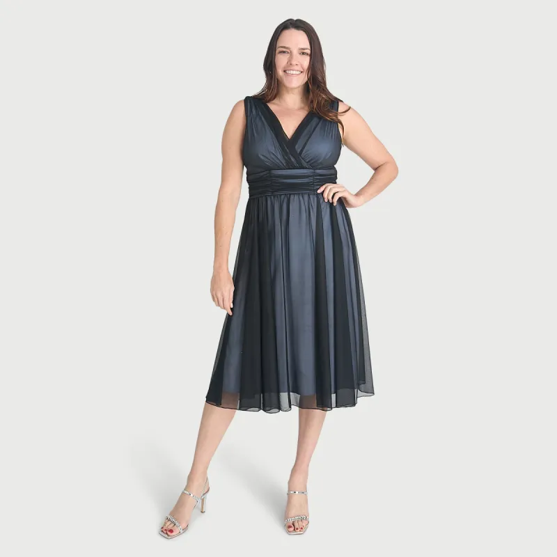Cora Sky Sleeveless A-Line Midi Dress sold by connected apparel