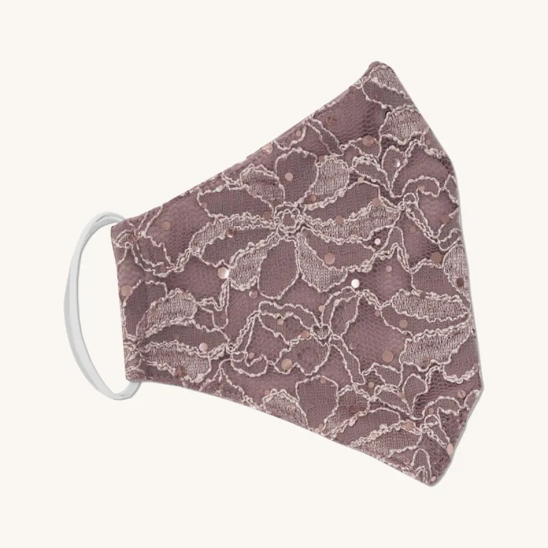 Rosewood Pink Lace Sequin Face Mask sold by connected apparel
