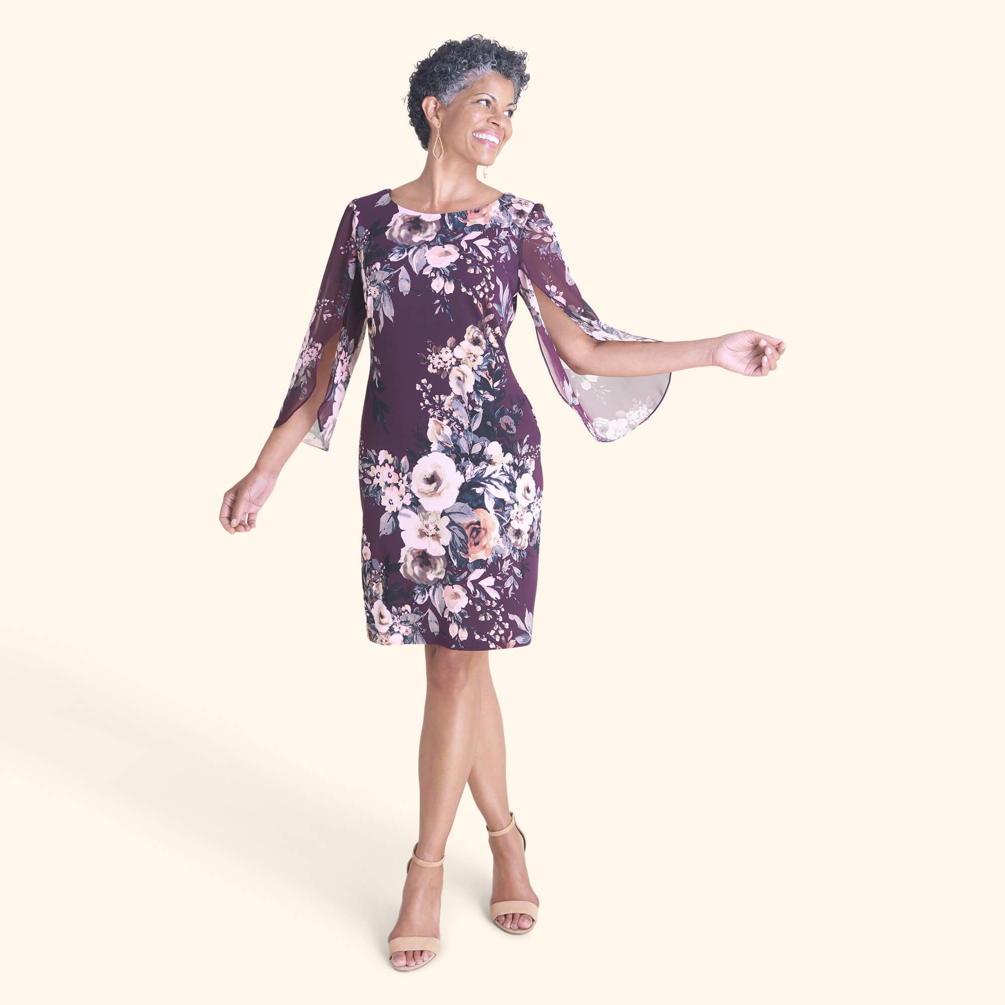 Stevie Dark Plum Floral Sheath Dress sold by connected apparel