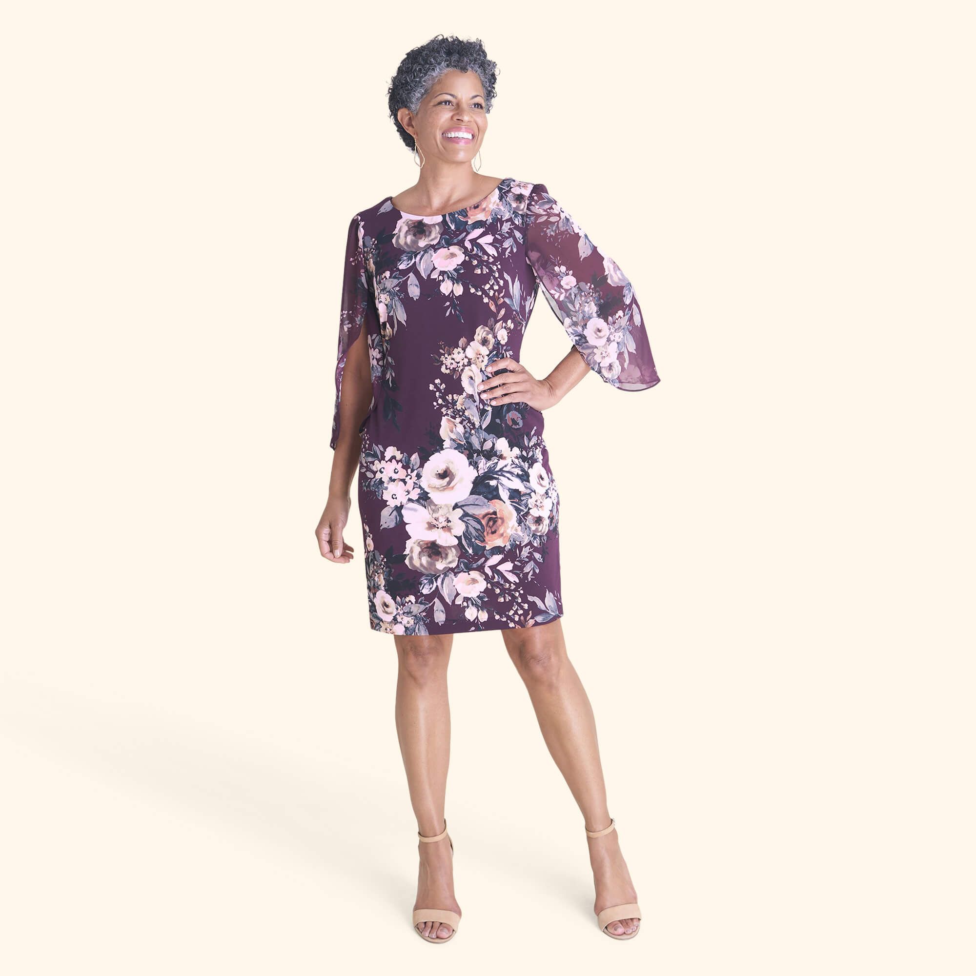 Stevie Dark Plum Floral Sheath Dress sold by connected apparel product image thumbnail 4