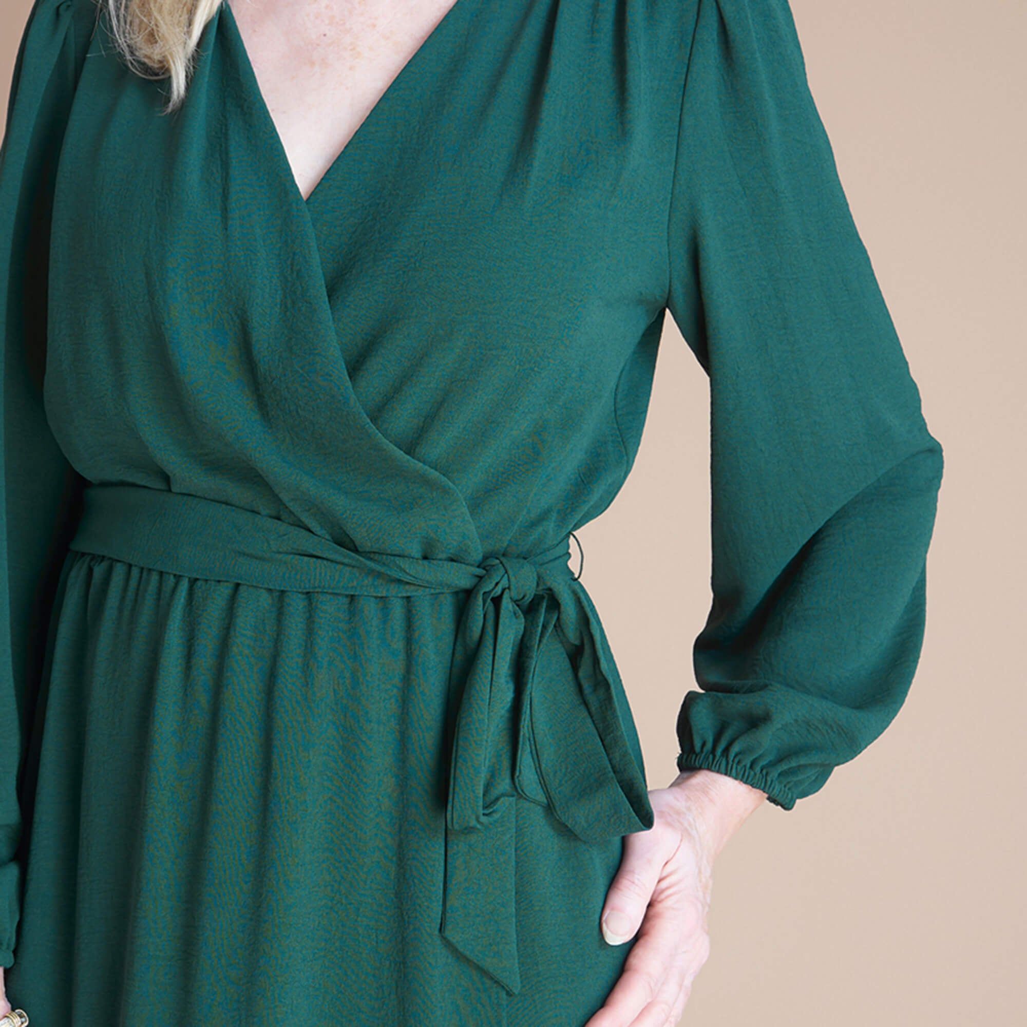 Shannon Hunter Green Midi Wrap Dress sold by connected apparel product image thumbnail 2