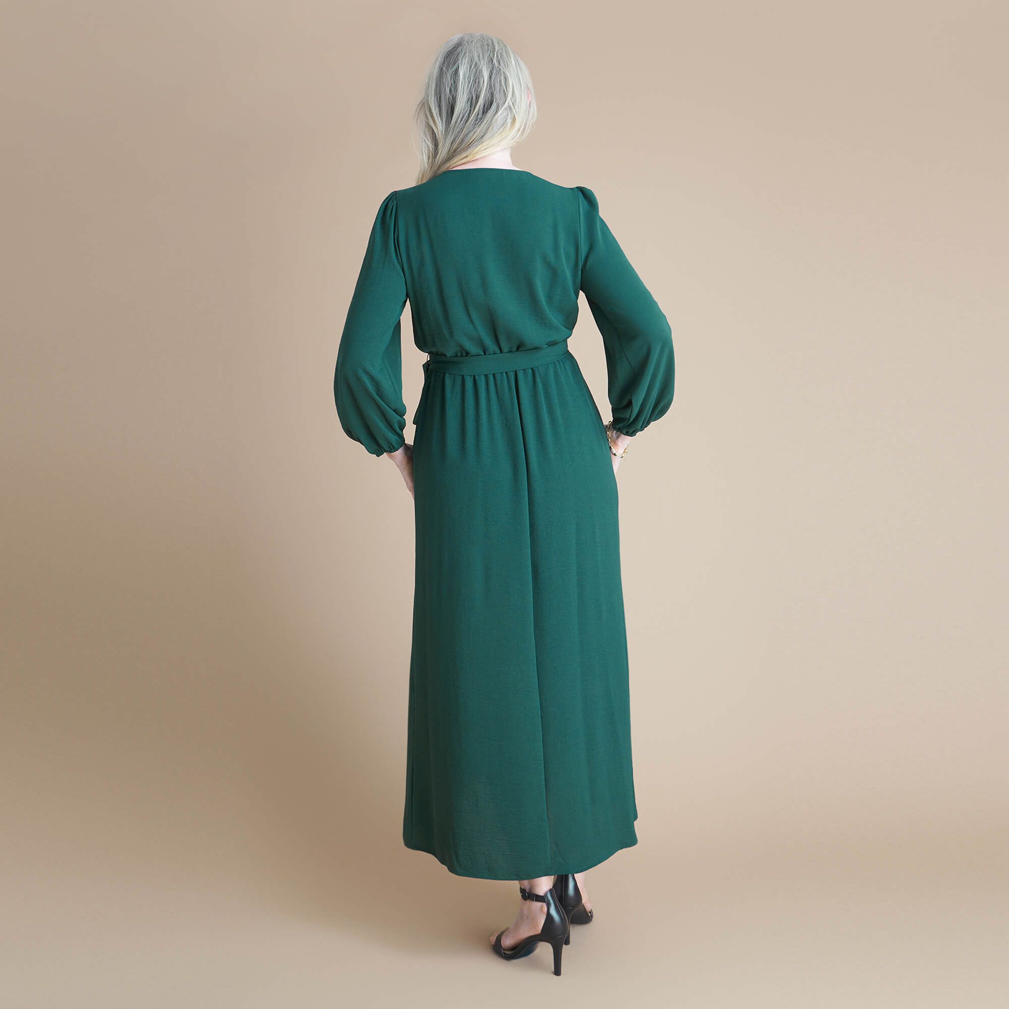 Shannon Hunter Green Midi Wrap Dress sold by connected apparel product image thumbnail 3