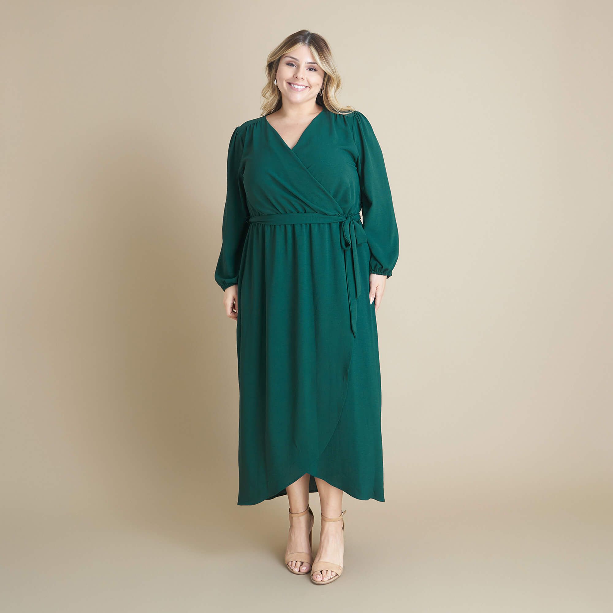 Shannon Hunter Green Midi Wrap Dress sold by connected apparel product image thumbnail 4