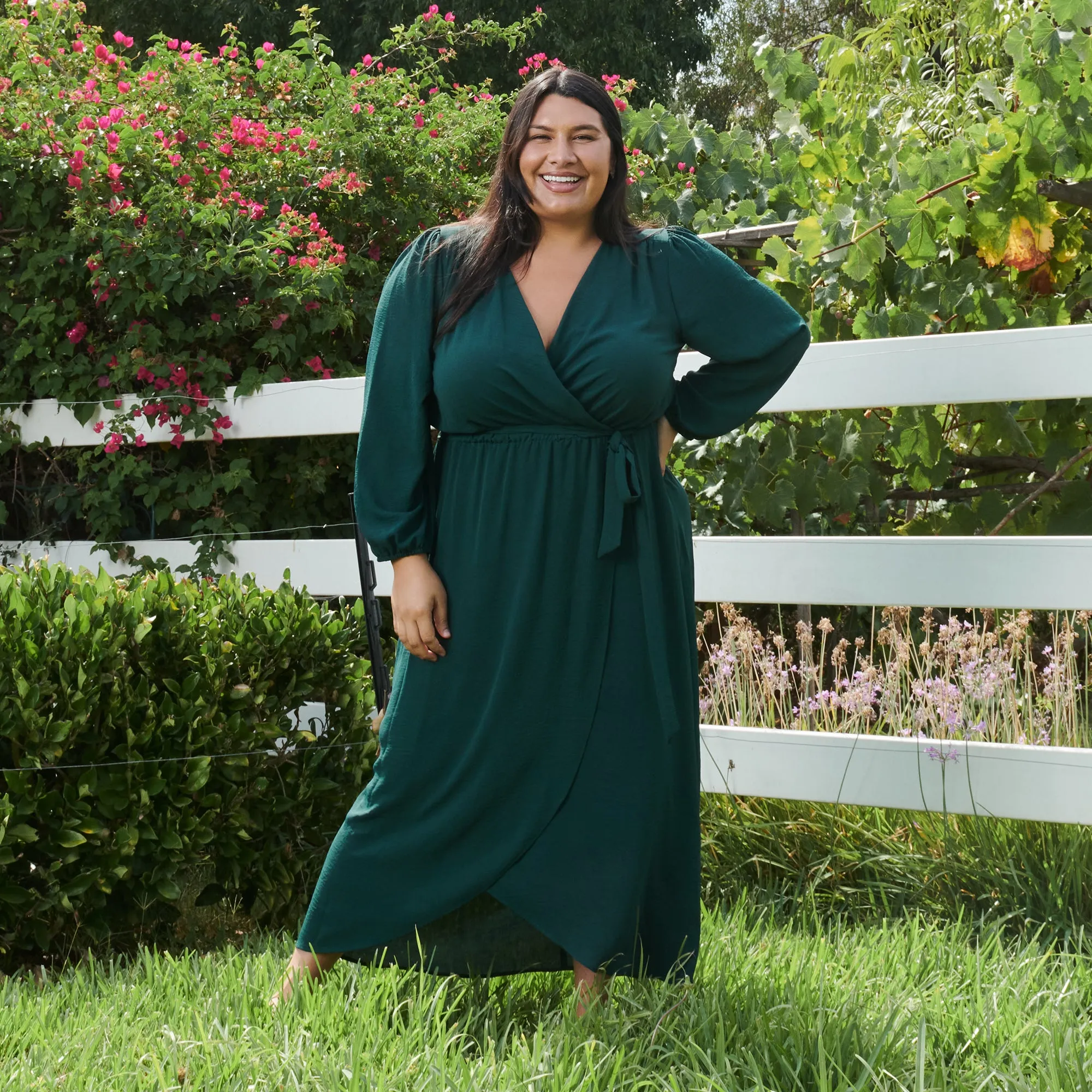 Shannon Hunter Green Maxi Wrap Dress sold by connected apparel