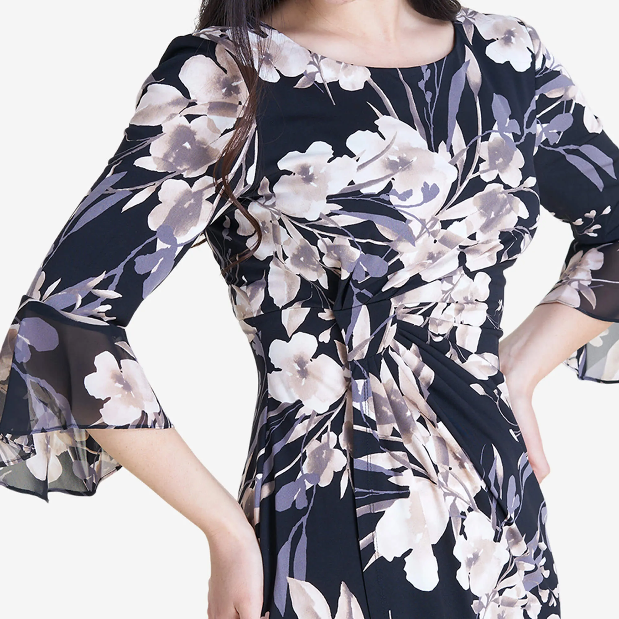 Lisa 2.0 Taupe Floral Faux Wrap Dress sold by connected apparel product image thumbnail 3