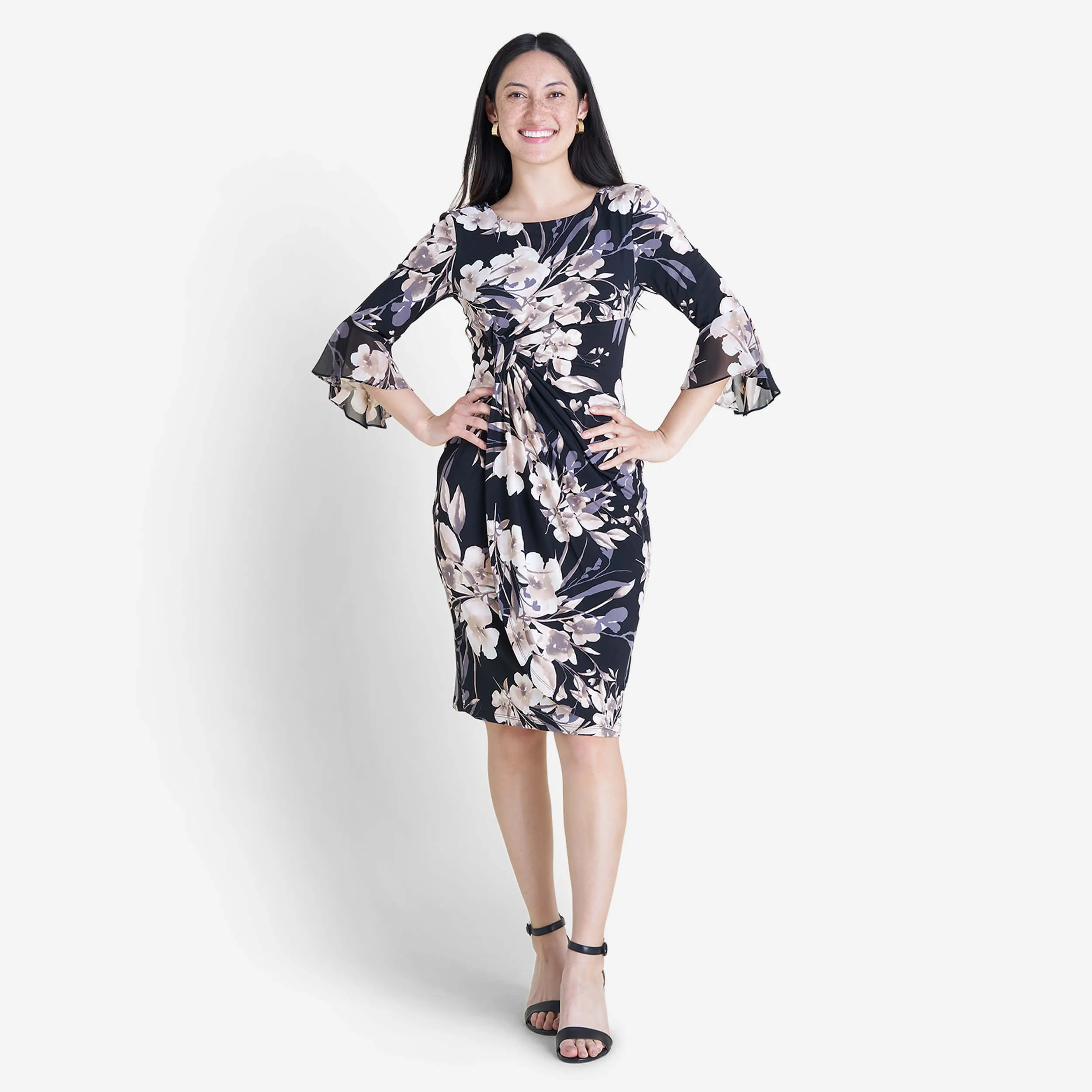 Lisa 2.0 Taupe Floral Faux Wrap Dress sold by connected apparel product image thumbnail 2