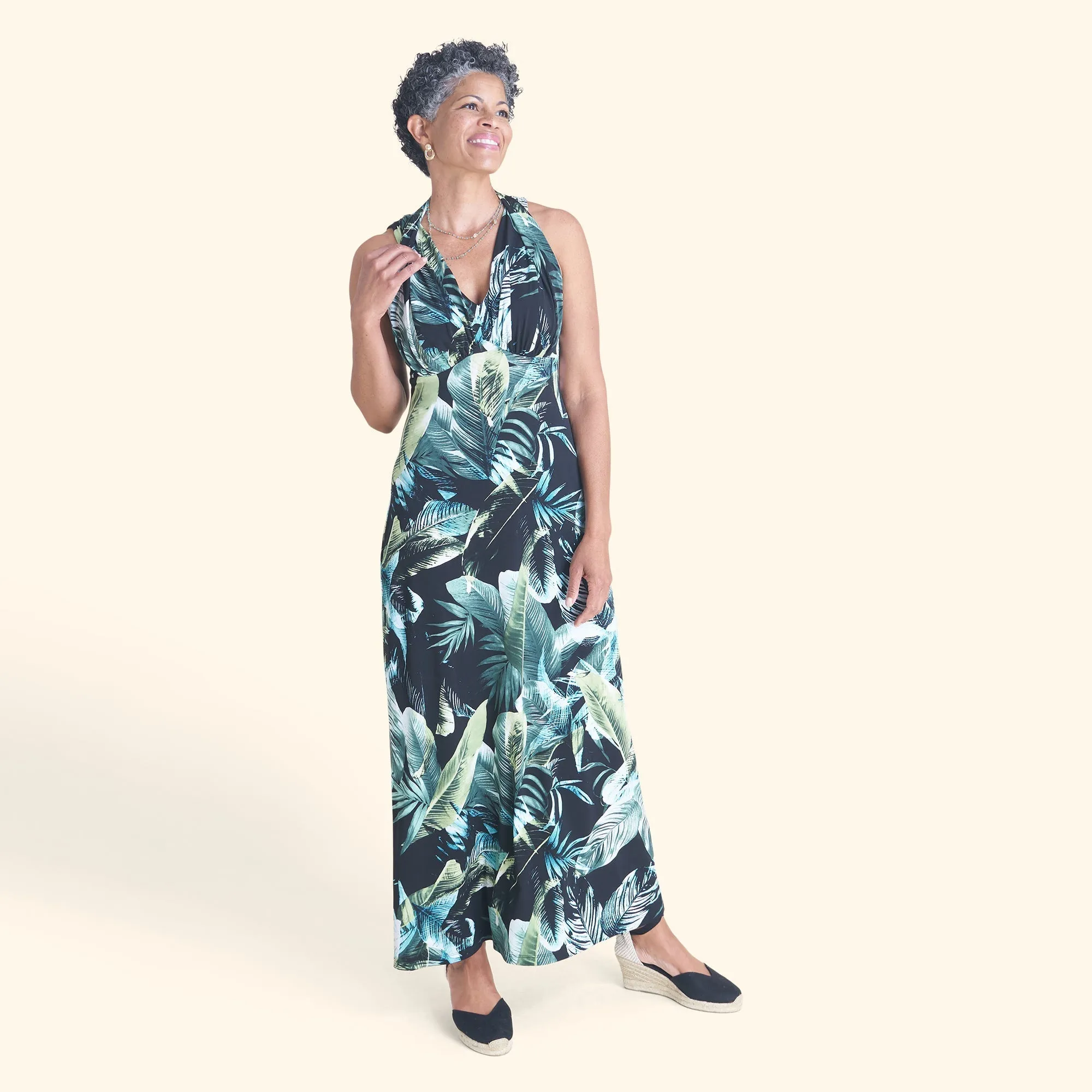 James Aqua Tropical Halter Maxi Dress sold by connected apparel product image thumbnail 4